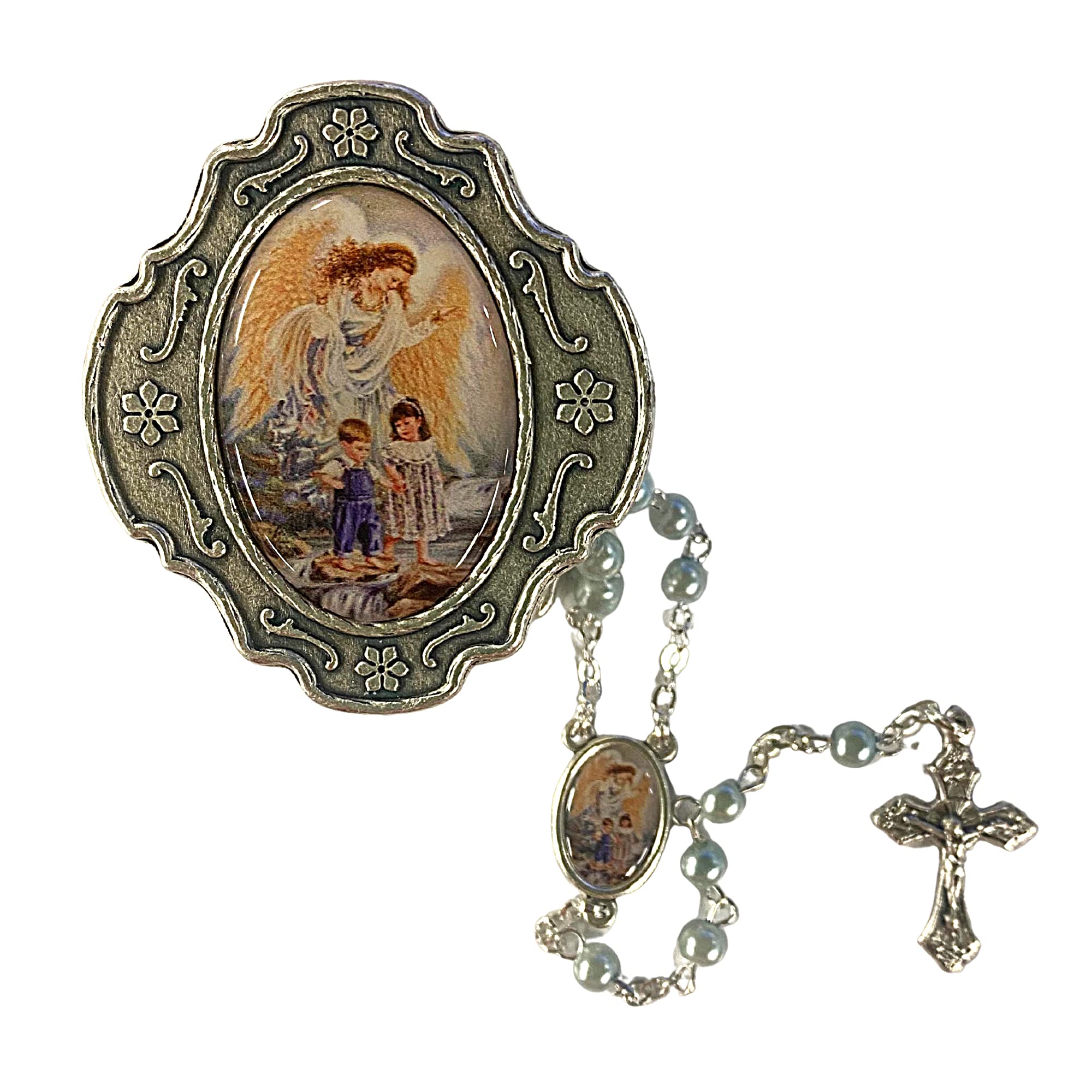 Guardian Angel Blue Rosary with Box Baptism Christening Communion Gift