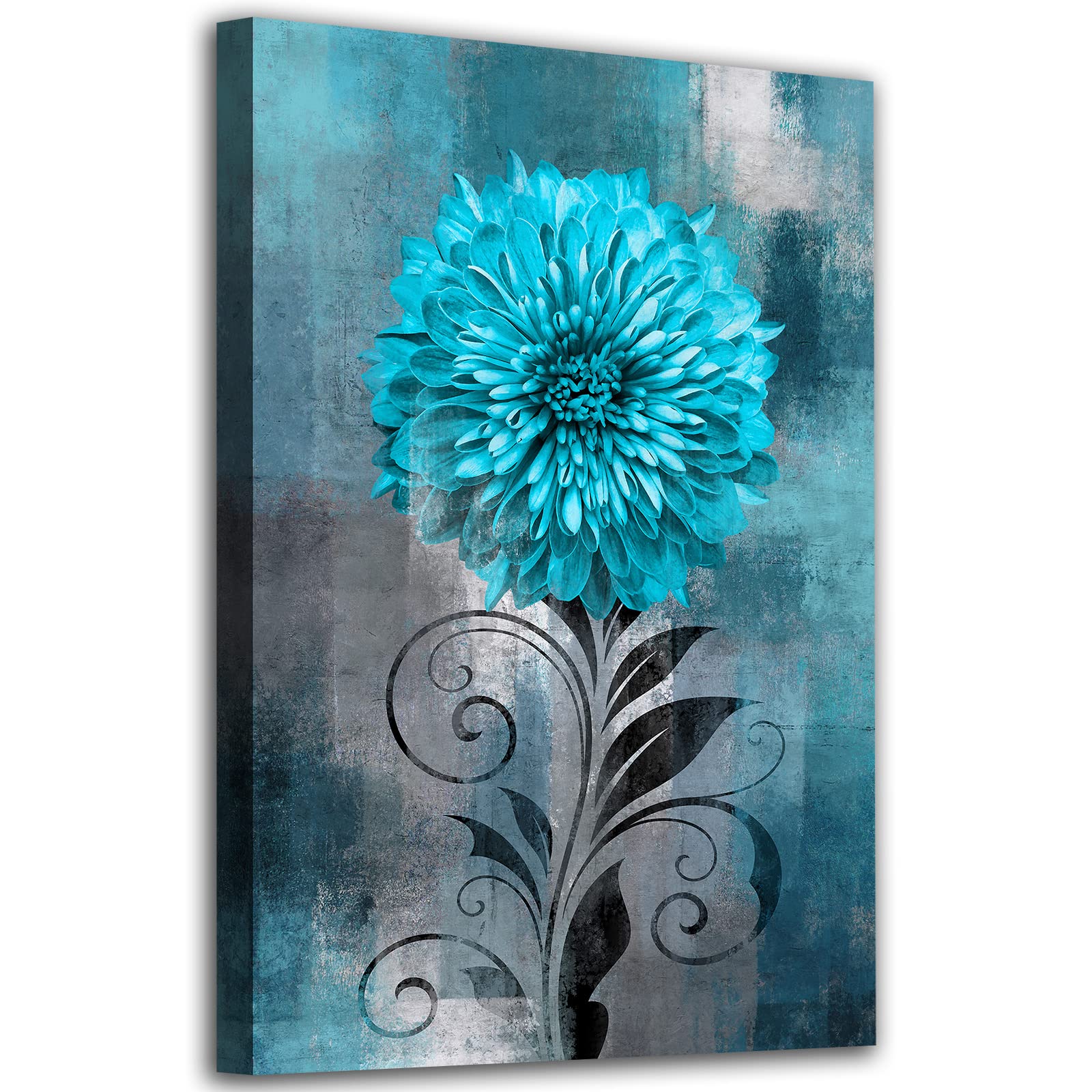 Abstract Flower Wall Art Teal Flowers Canvas Pictures Rustic Blossom Canvas Painting For Living Room Bedroom Wall Decor Modern T