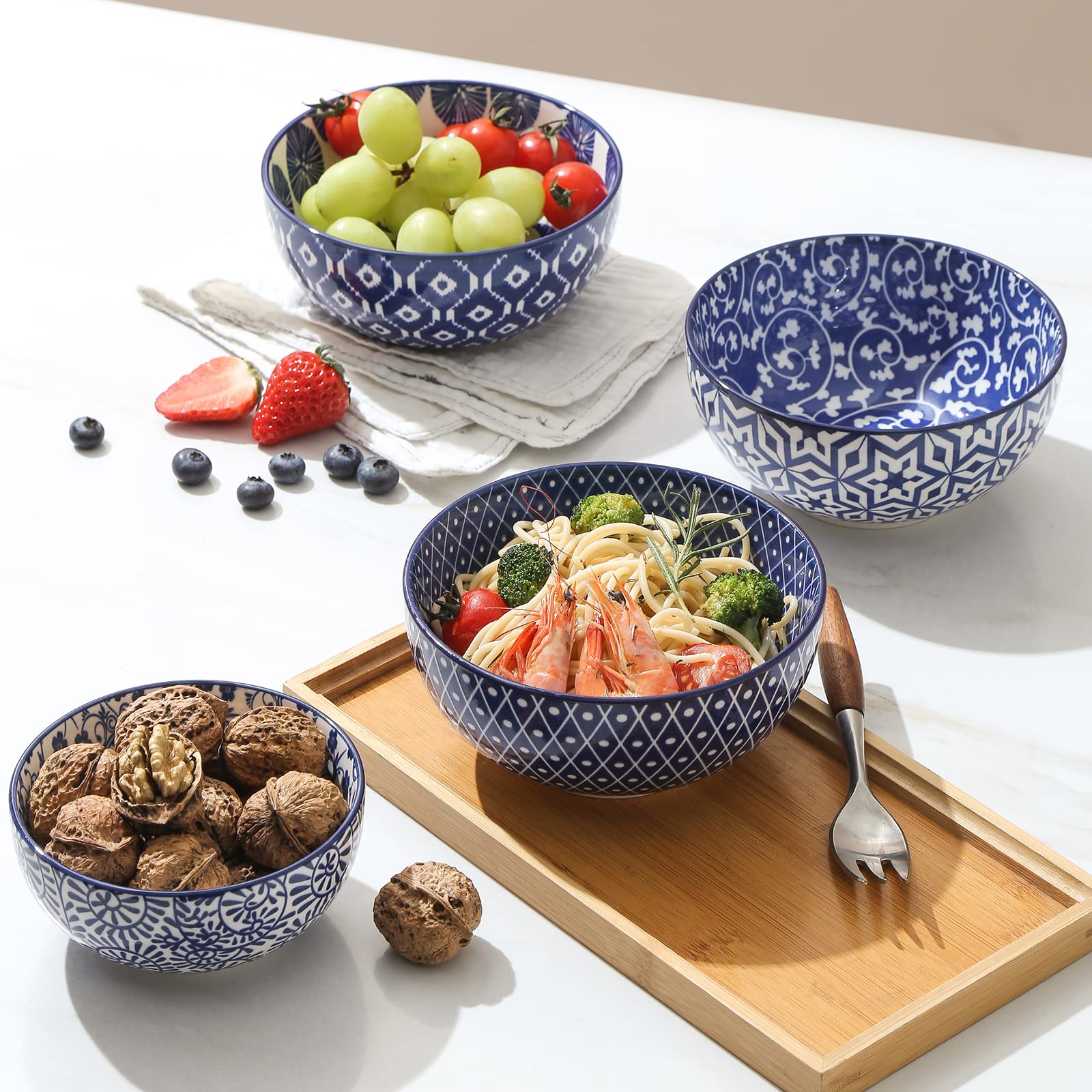 Selamica Ceramic Cereal Bowls Set Of 6, 24 Oz Deep Soup Bowls For Kitchen, 5.9 Inch Porcelain Dessert Bowls For Salad, Pasta, Oa