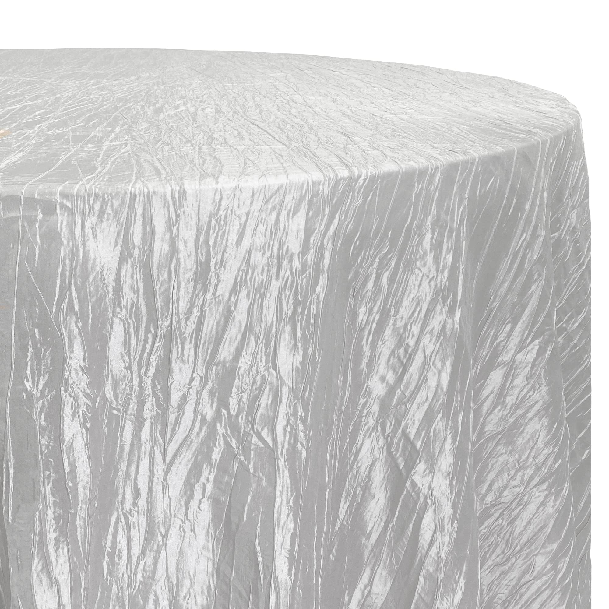 Your Chair Covers - 90 Inch Round Crinkle Taffeta Tablecloth - White  Crushed Shiny Dining Table Cloth for Wedding Party Birthday Baby Bridal Shower