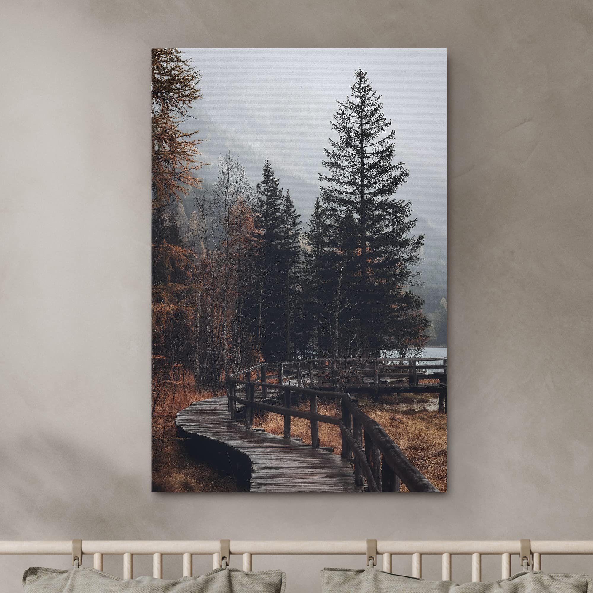 Signwin Canvas Wall Art Autumn Dramatic Forest Landscape Living Room Orange Photography Rustic - 16X24 Inches
