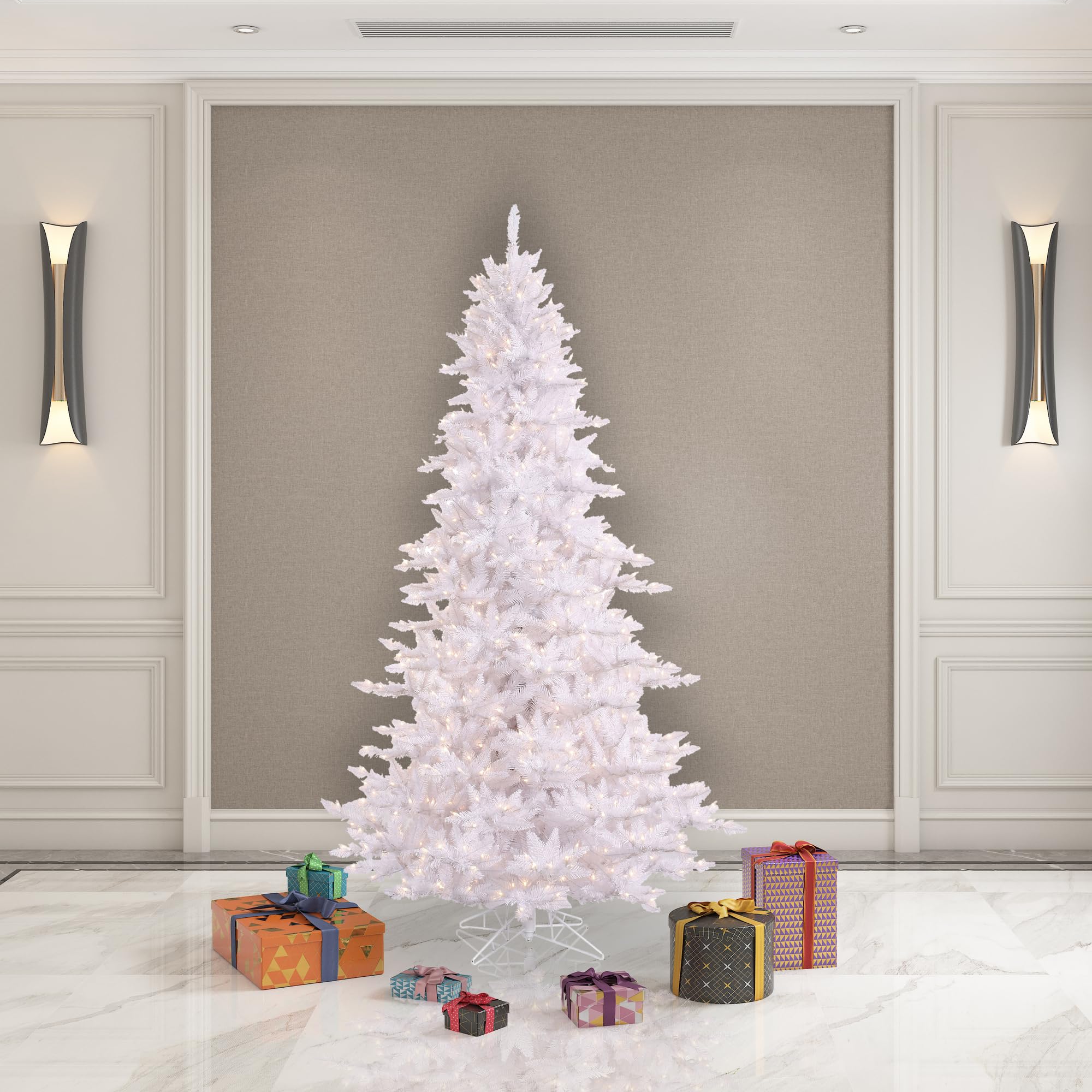 Vickerman 7.5' White Fir Artificial Christmas Tree, Warm White Dura-lit LED Lights, Seasonal Indoor Home Decor