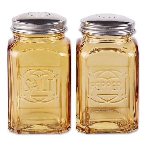 Rsvp International Retro Glass Salt & Pepper Shaker  Stainless Steel Lids , 8 Oz, Amber