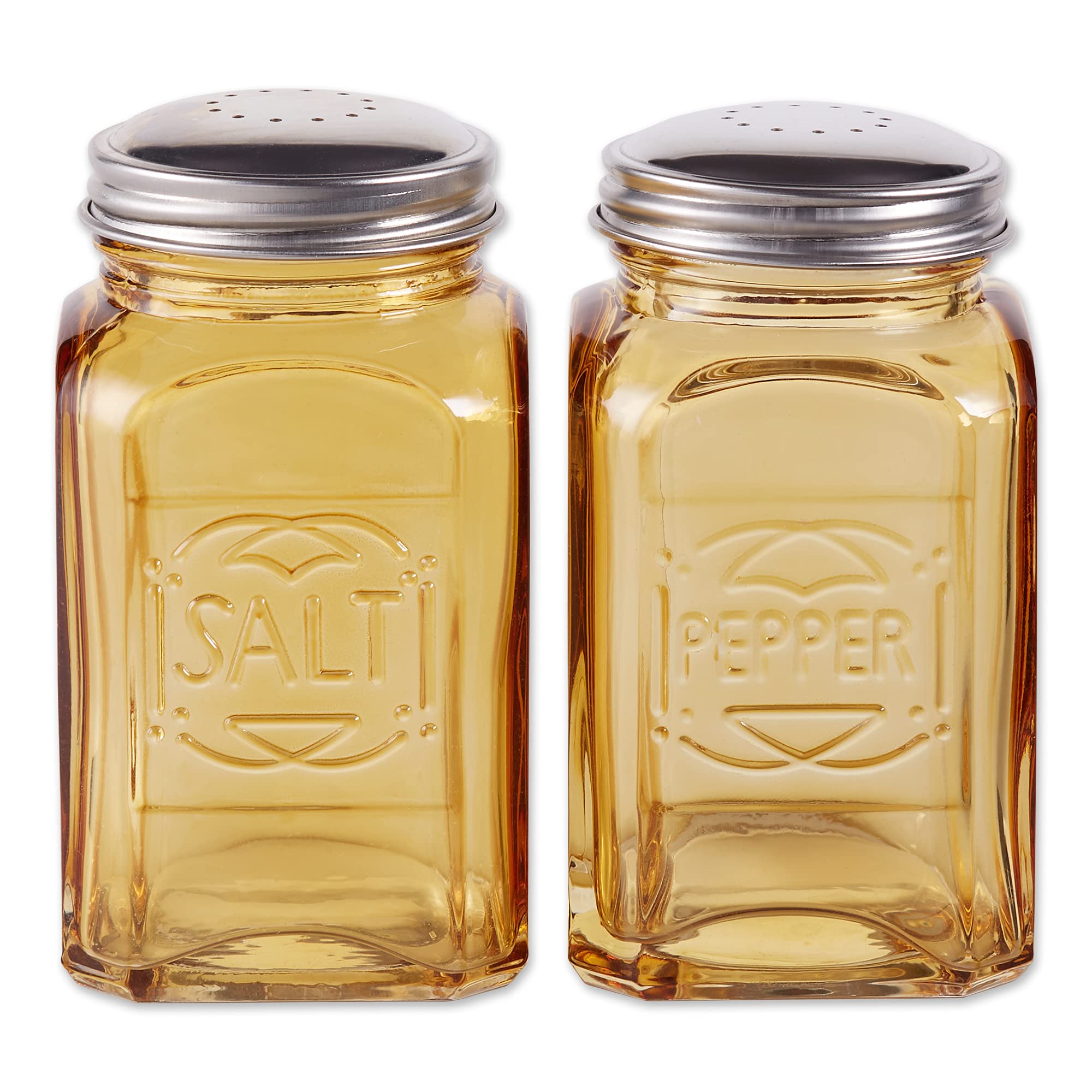 Rsvp International Retro Glass Salt & Pepper Shaker  Stainless Steel Lids , 8 Oz, Amber