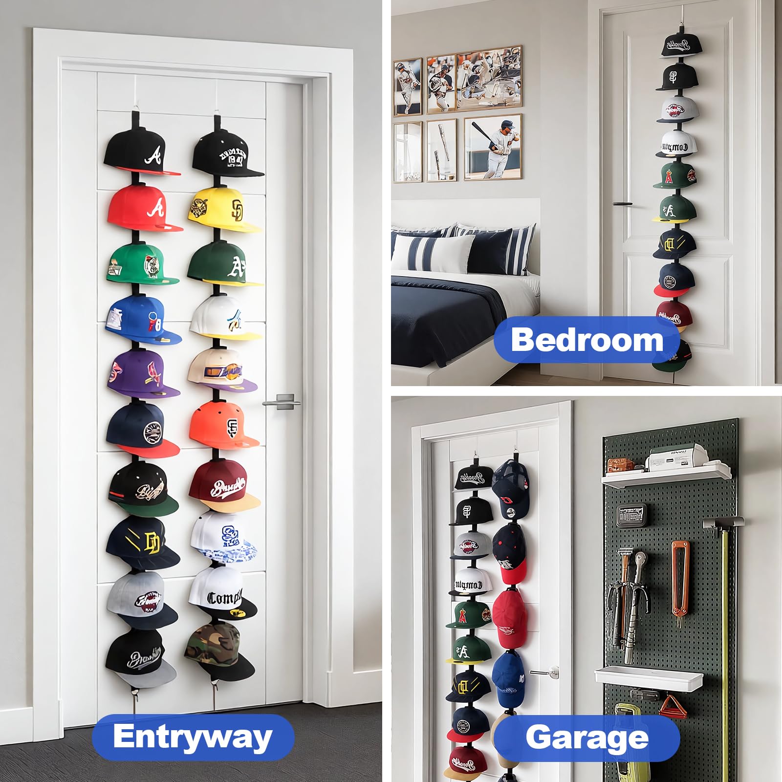Aoodaily Hat Rack for Door - Two-Way Hanging Caps with Display Hooks and Hanger, Hat Organizer for Baseball Caps, Over the Door