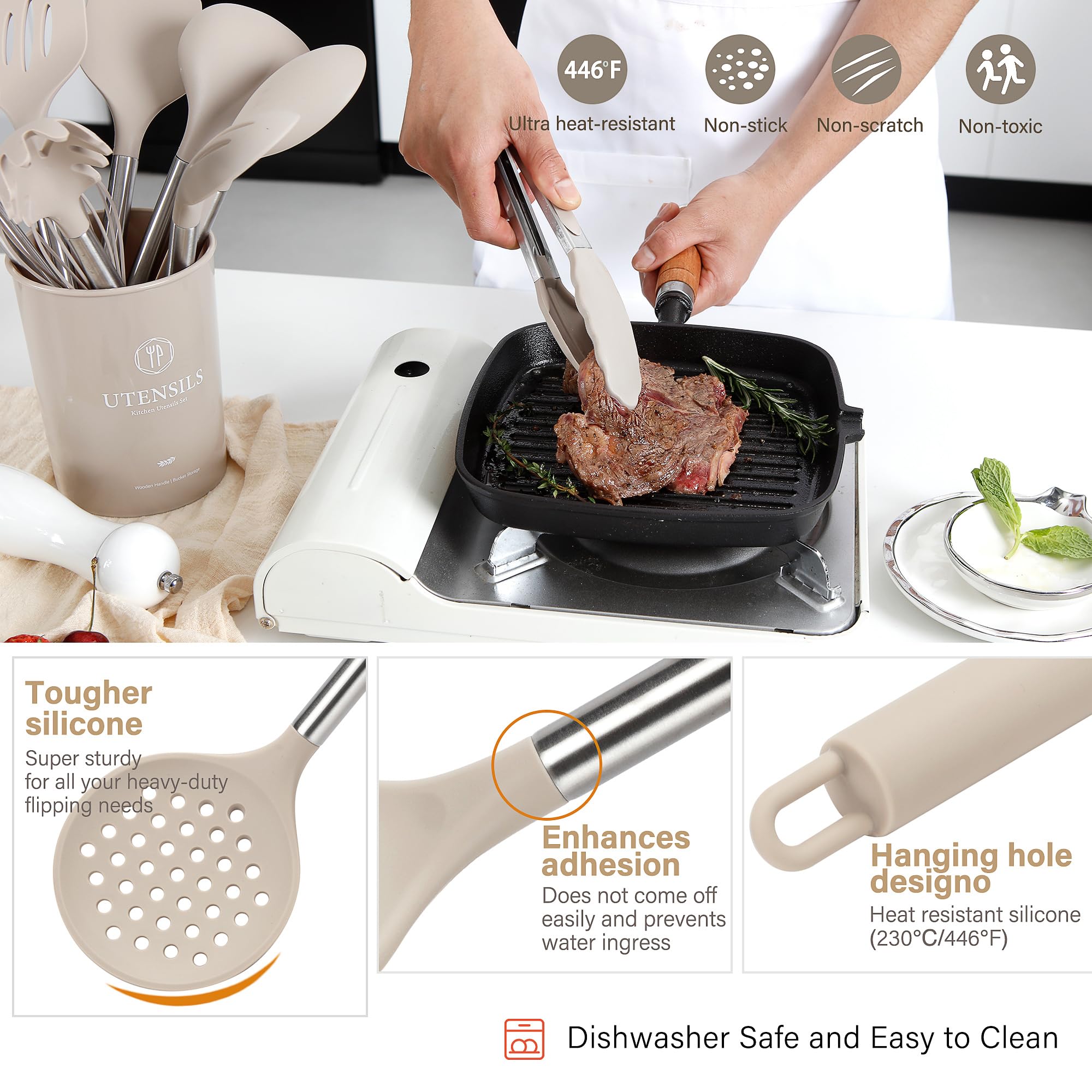 Ncue Kitchen Utensils Set, 28 Pcs Silicone Cooking Utensils Set With Holder, Spatula Set, Silicone Whisk, Scissors, Measuring Cu