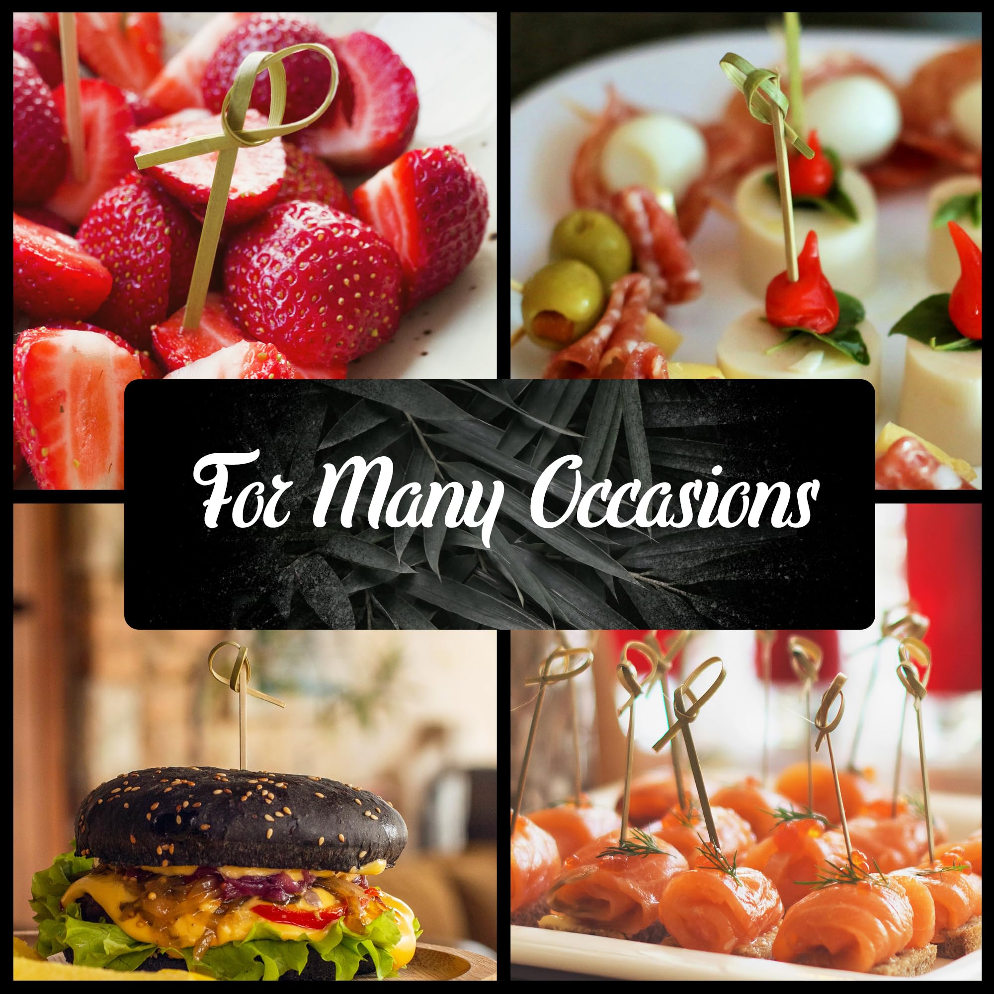 Bamboomn 3.5'' Green Knot Knotted Bamboo Cocktails Hors D'Oeuvres Fruit Sandwich Skewers Picks For Catered Events, Holiday'S, Re