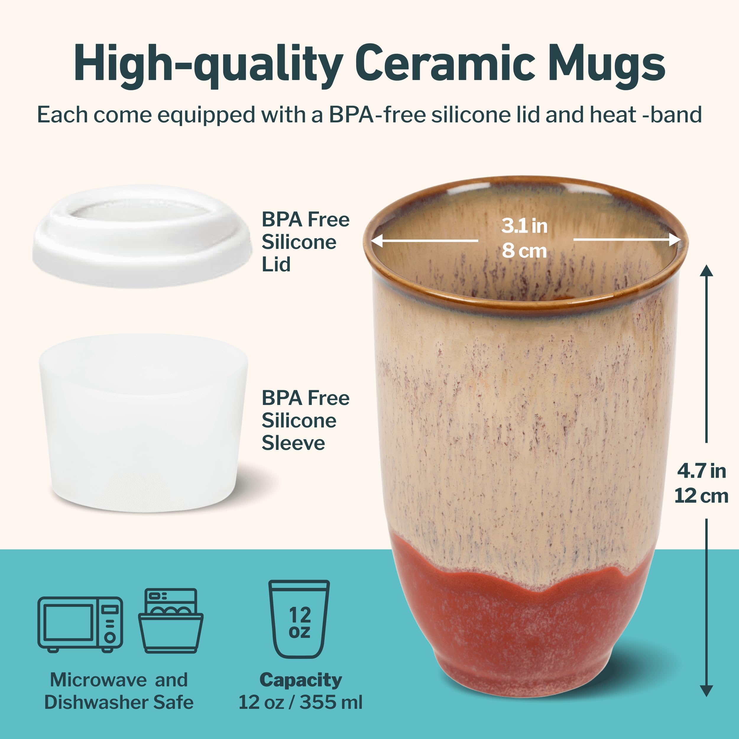 NOVA CERAMICS Travel Mugs - Ceramic Tumbler With Lid - Ceramic Travel Mug To Go Cup - Microwave & Dishwasher Safe Ceramic Coffee
