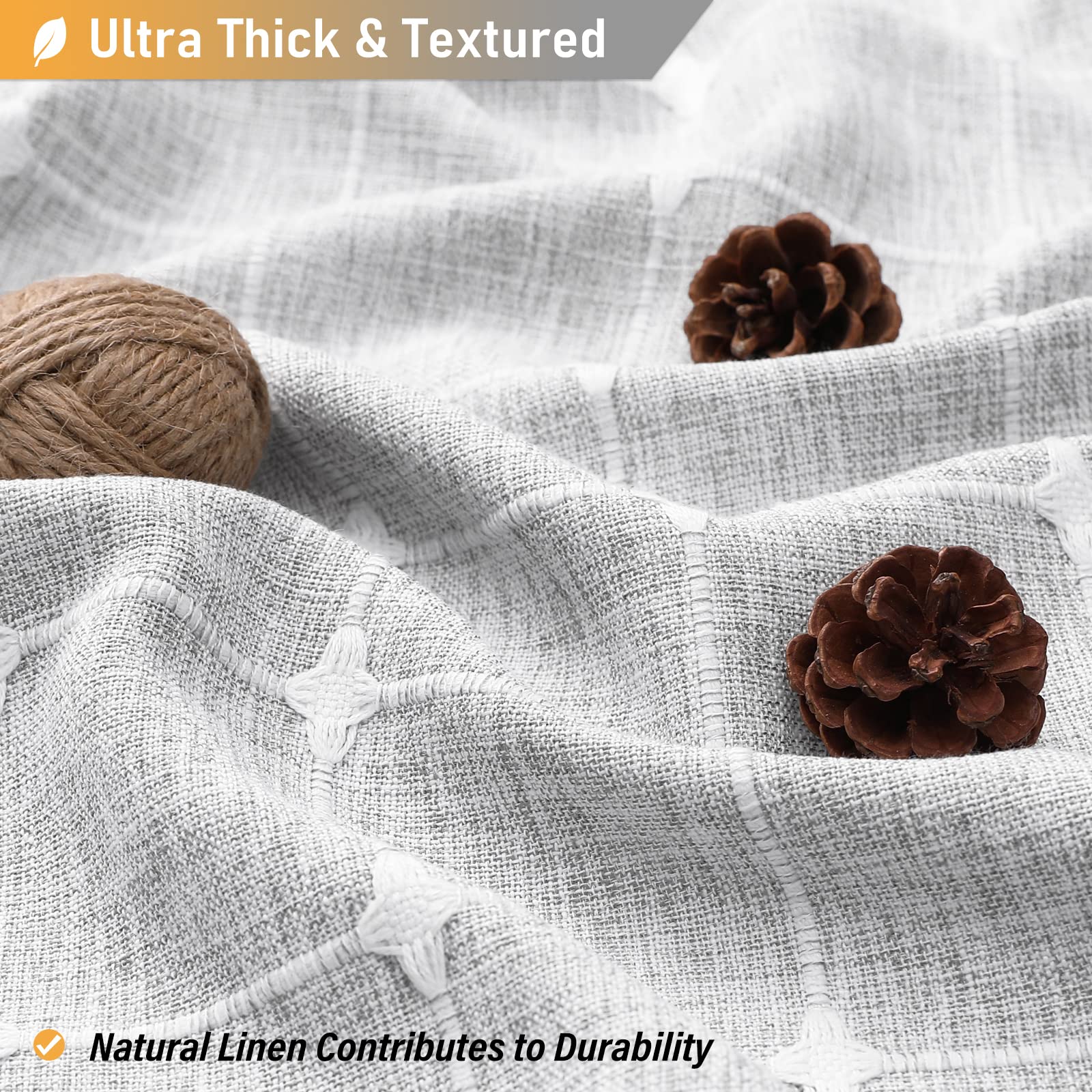 Bttn Gray Stall Shower Curtain - 60 X 72 Inch Narrow Boho Farmhouse Linen Vintage Fabric Shower Curtain Set With 10 Hooks, Bohem