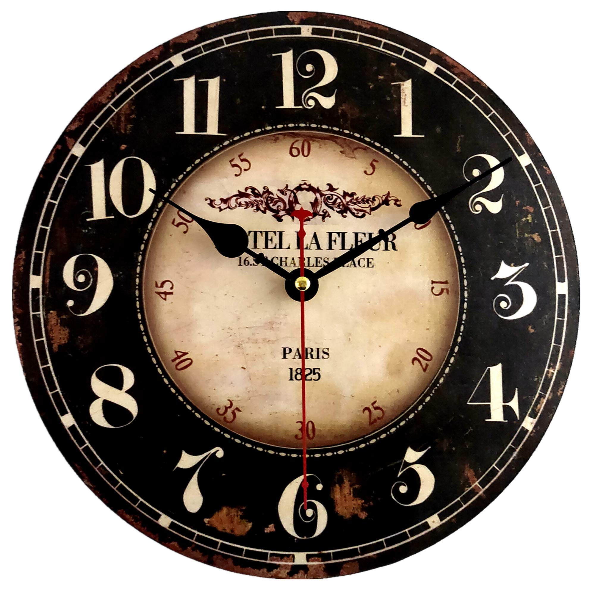 Mrocioa 16 inch Round Black Paris Decorative Wall Clock with Big Arab Numerals, Retro Wood Wall Clocks for Living Room,Office an