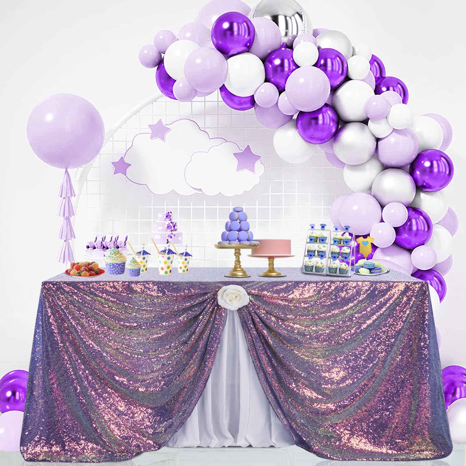 B-COOL Shimmer Sequin Tablecloth Glitter Iridescent: Rectangle Table Cloth 90x90 Inch Decorations for Birthday Party Halloween D