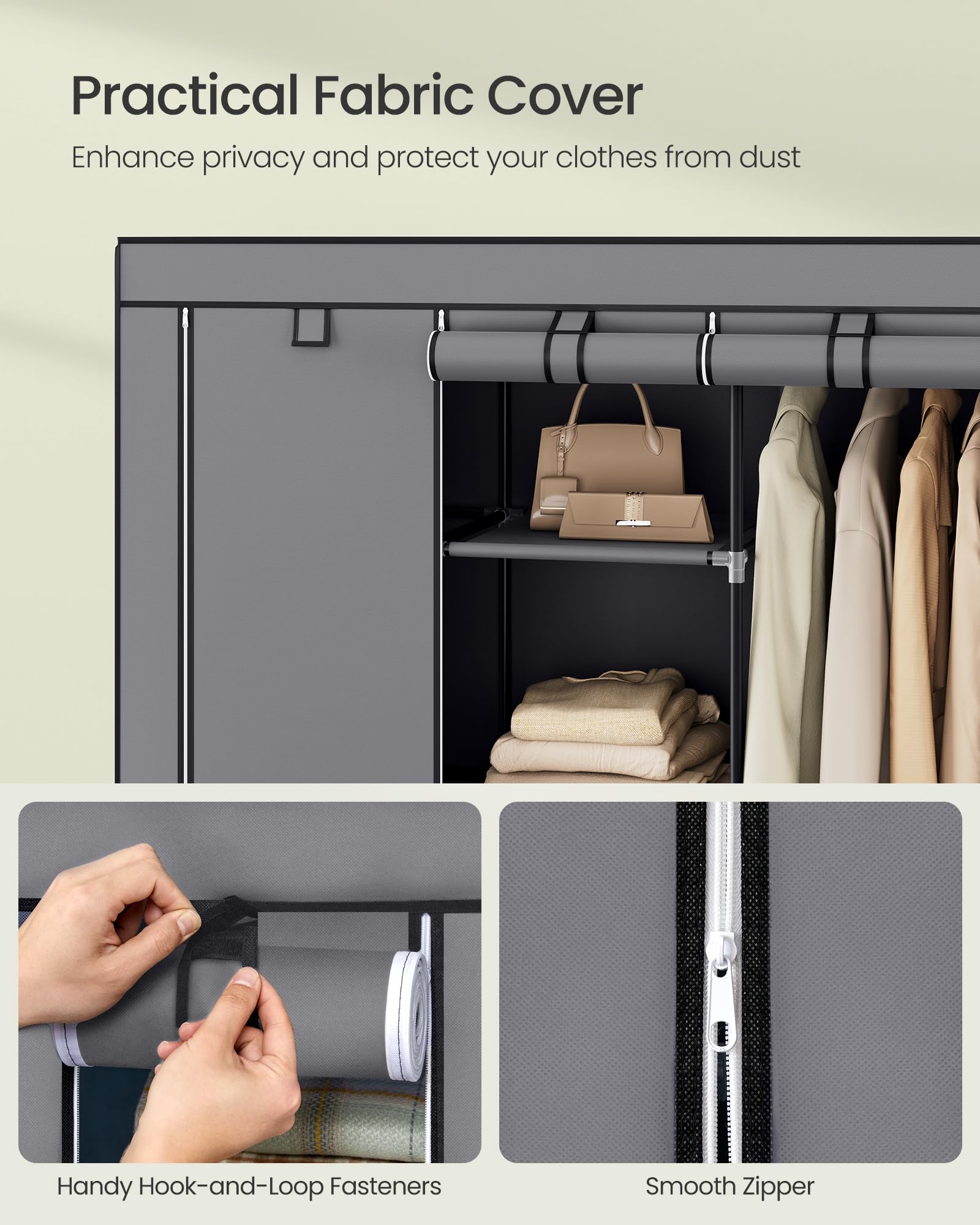 Songmics Portable Closet, 51.2 Inch Large Capacity Wardrobe Closet Organizer With Fabric Cover, Hanging Rods And Shelves, 51.2 X