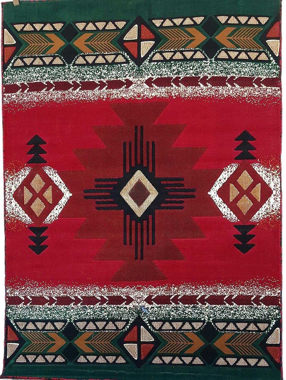 YHSF South West Native American Area Rug C318 (Red, 5 Feet x 7 Feet)