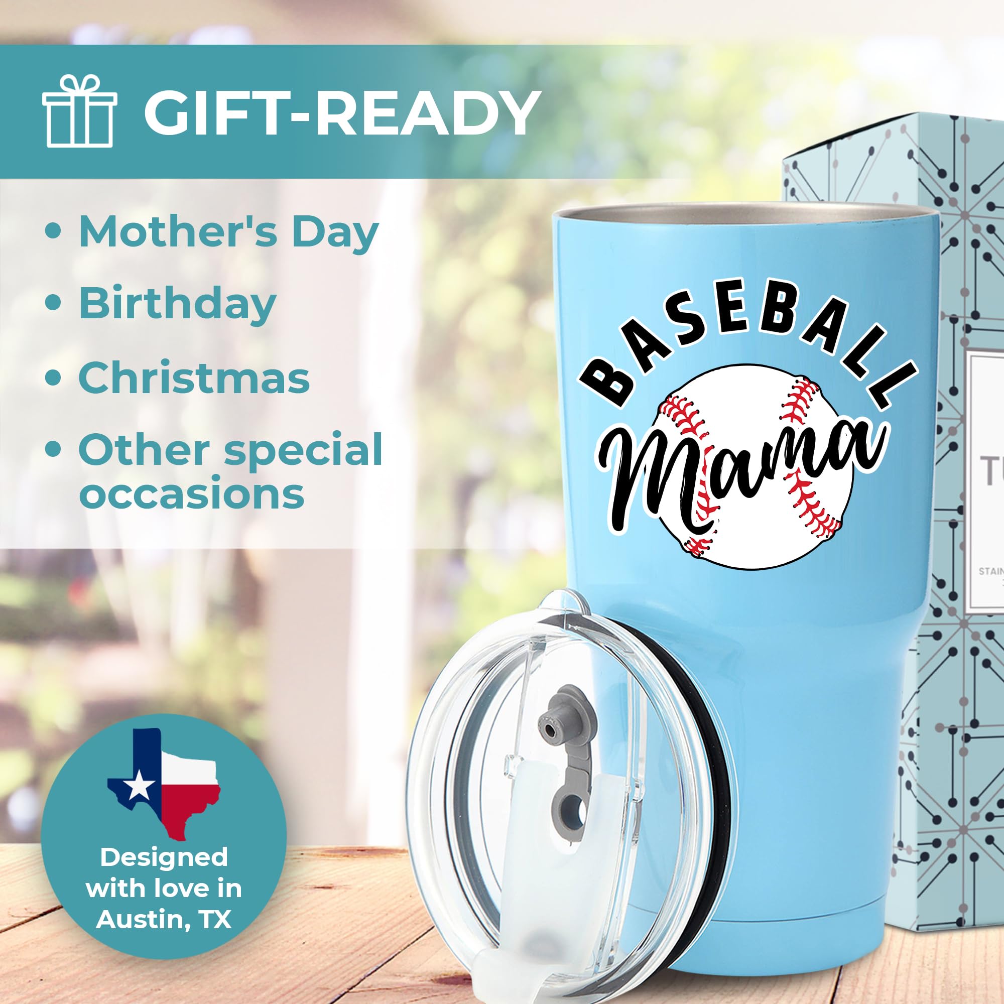 KEDRIAN Baseball Mama Tumbler 30oz, Baseball Mom Gift Ideas, Baseball Coffee Travel Mug, Birthday, Christmas, Gift Ready