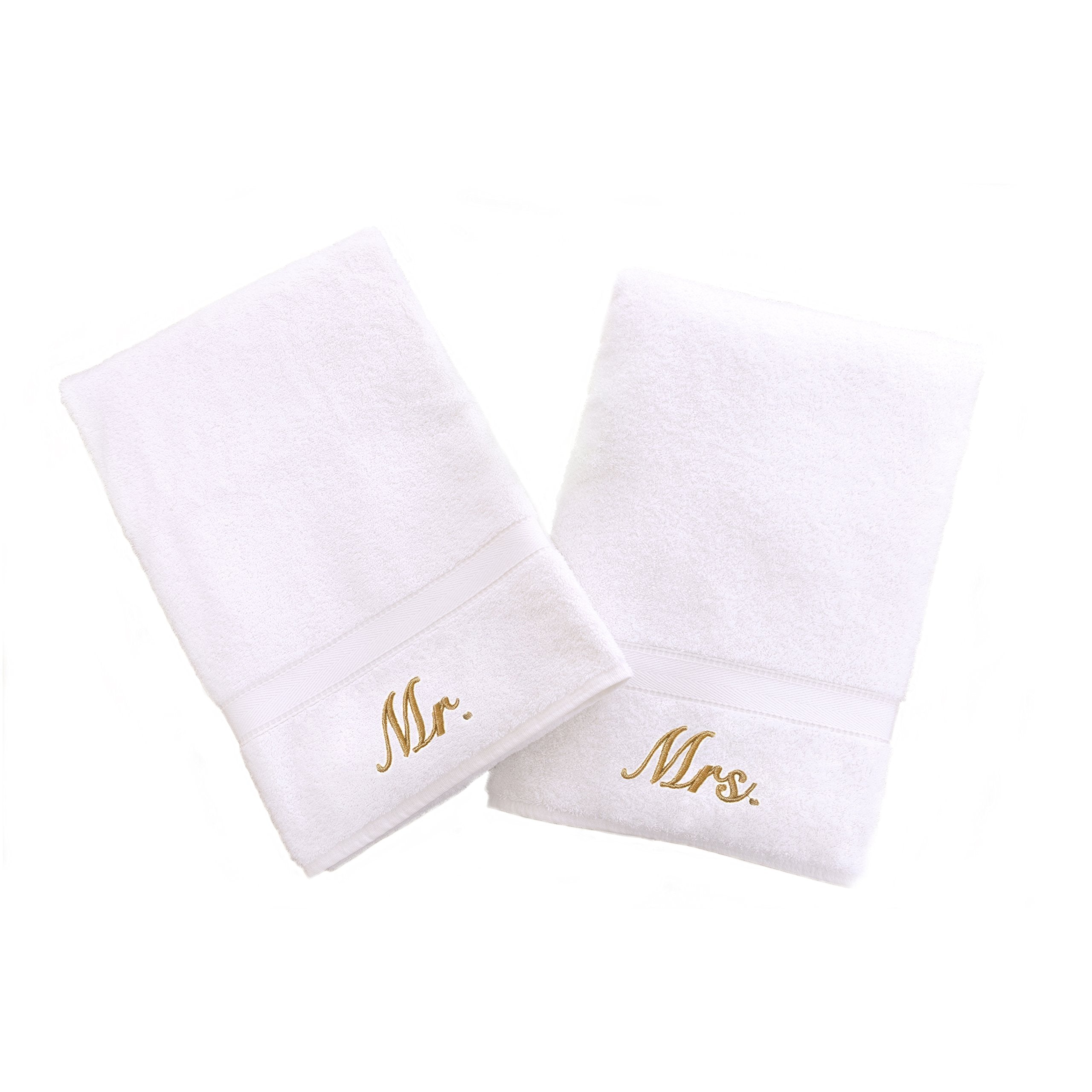 Linum Home Textiles Personalized Mr. And Mrs. Hand Towel, Set Of 2, White/Gold