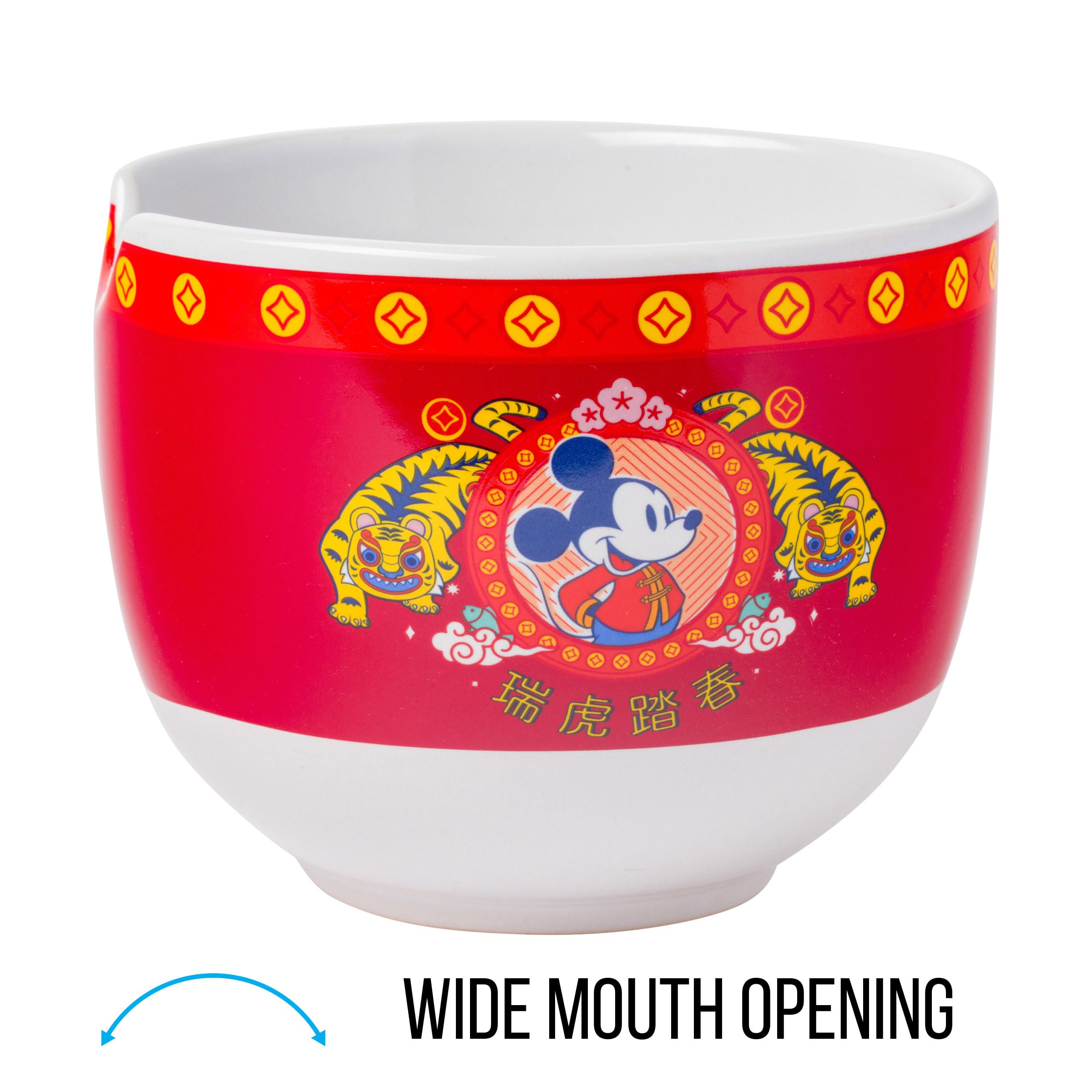 Silver Buffalo Disney Mickey Mouse Lunar Chinese New Year Tiger Ceramic Ramen Noodle Rice Bowl with Chopsticks  Microwave Safe  20 Ounces