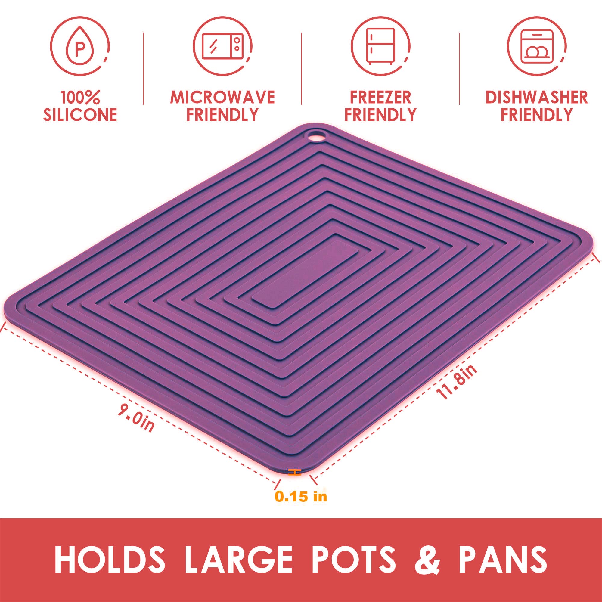 Smithcraft Trivets For Hot Dishes, Non Slip Hot Pads For Pots And Pans, Purple Silicone Pot Holders Mats, Heat Resistant Mat For