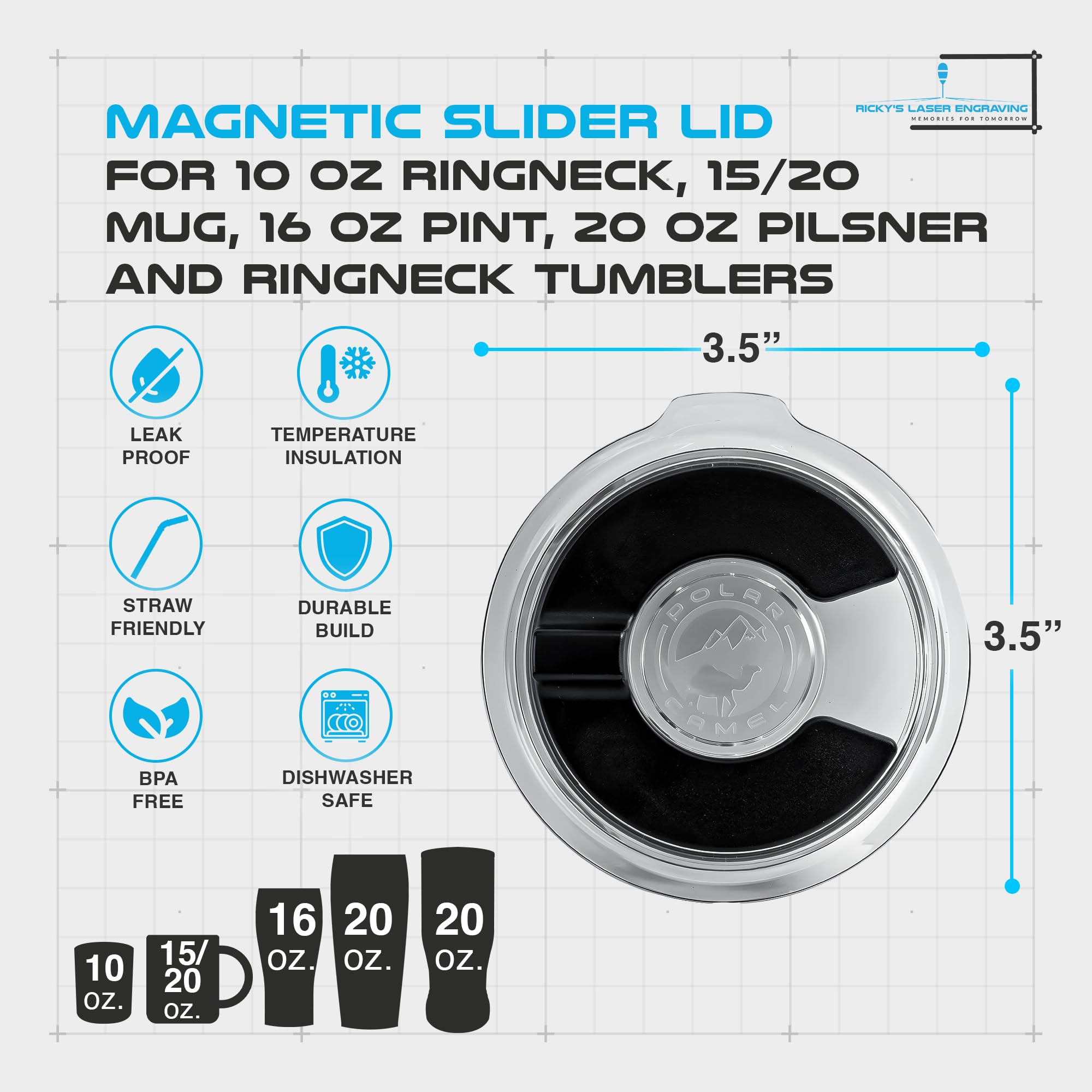 Polar Camel Replacement Lid (10, 15, 16, 20 Tumblers & 20 Oz. Pilsners, Magnetic Lid (1-Pack))