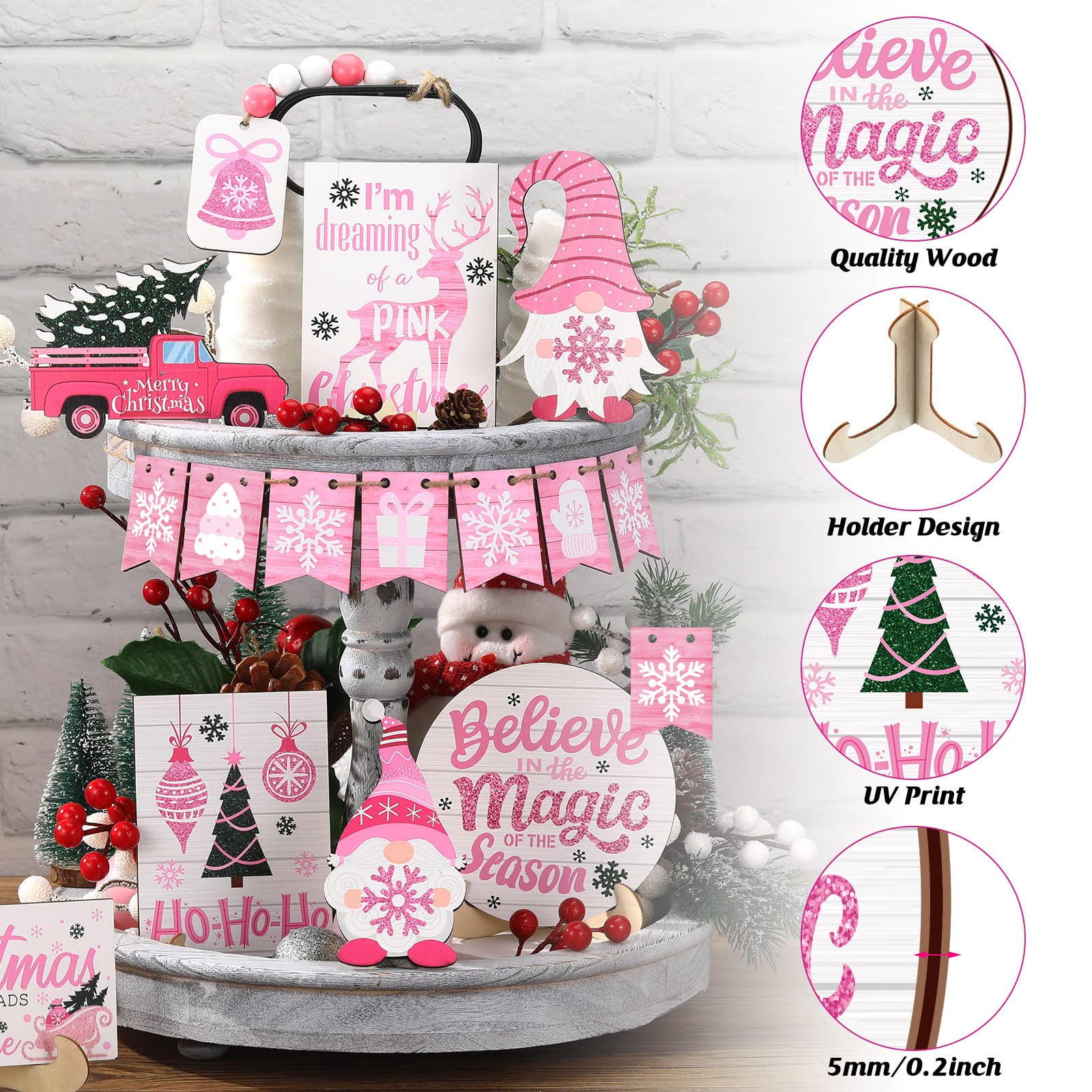 Bucherry 15 Pieces Christmas Tiered Tray Decor Gingerbread Christmas Farmhouse Table Decorations Tiered Tray Xmas Decor Set Wint