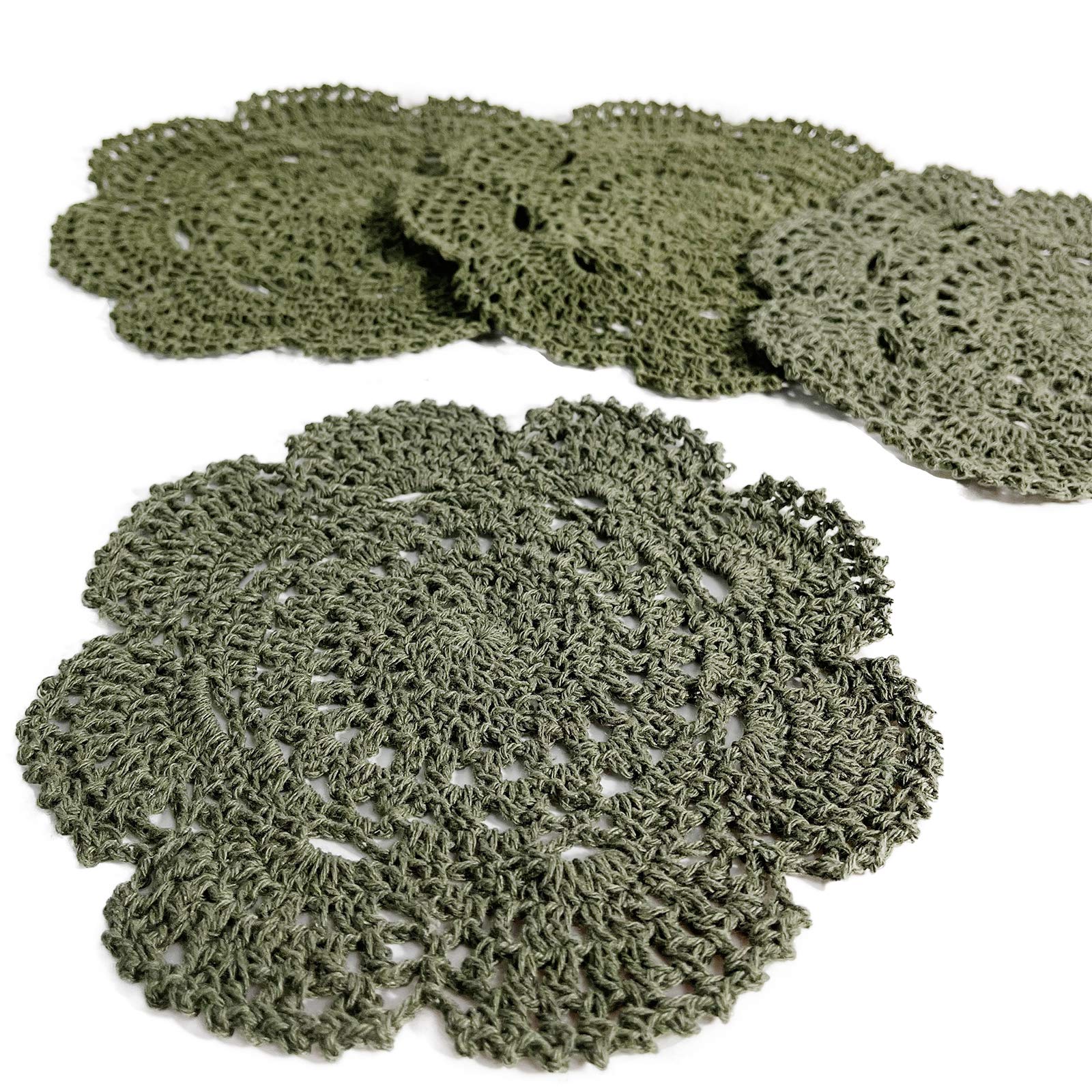 Phantomon 8 Inch Doilies Crochet Round Lace Doily Handmade Placemats 100% Cotton Crocheted Coasters, Pack Of 4 (Green)