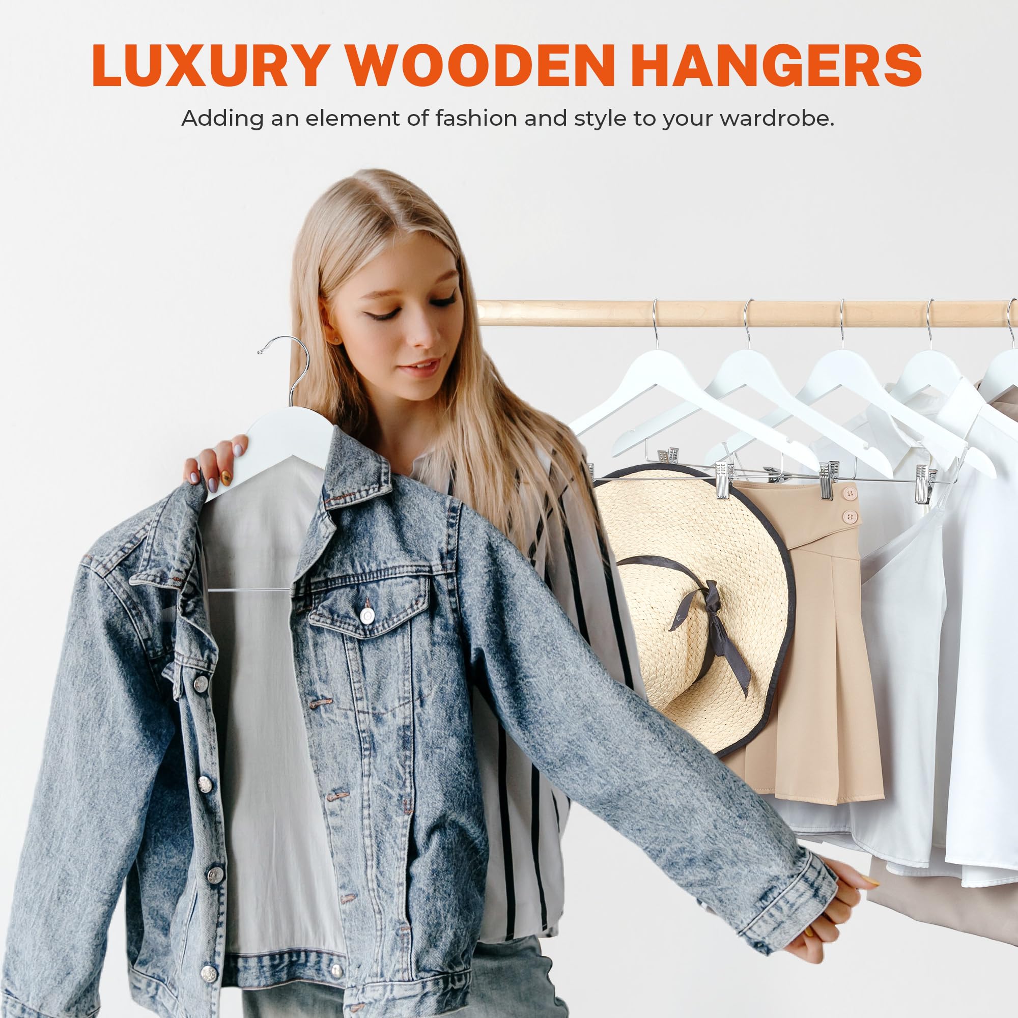 House Day Wooden Hangers With Clips 24 Pack, Wood Hangers Wooden Clothes Hanger Smooth Finish Wooden Hanger Premium Wooden Hange
