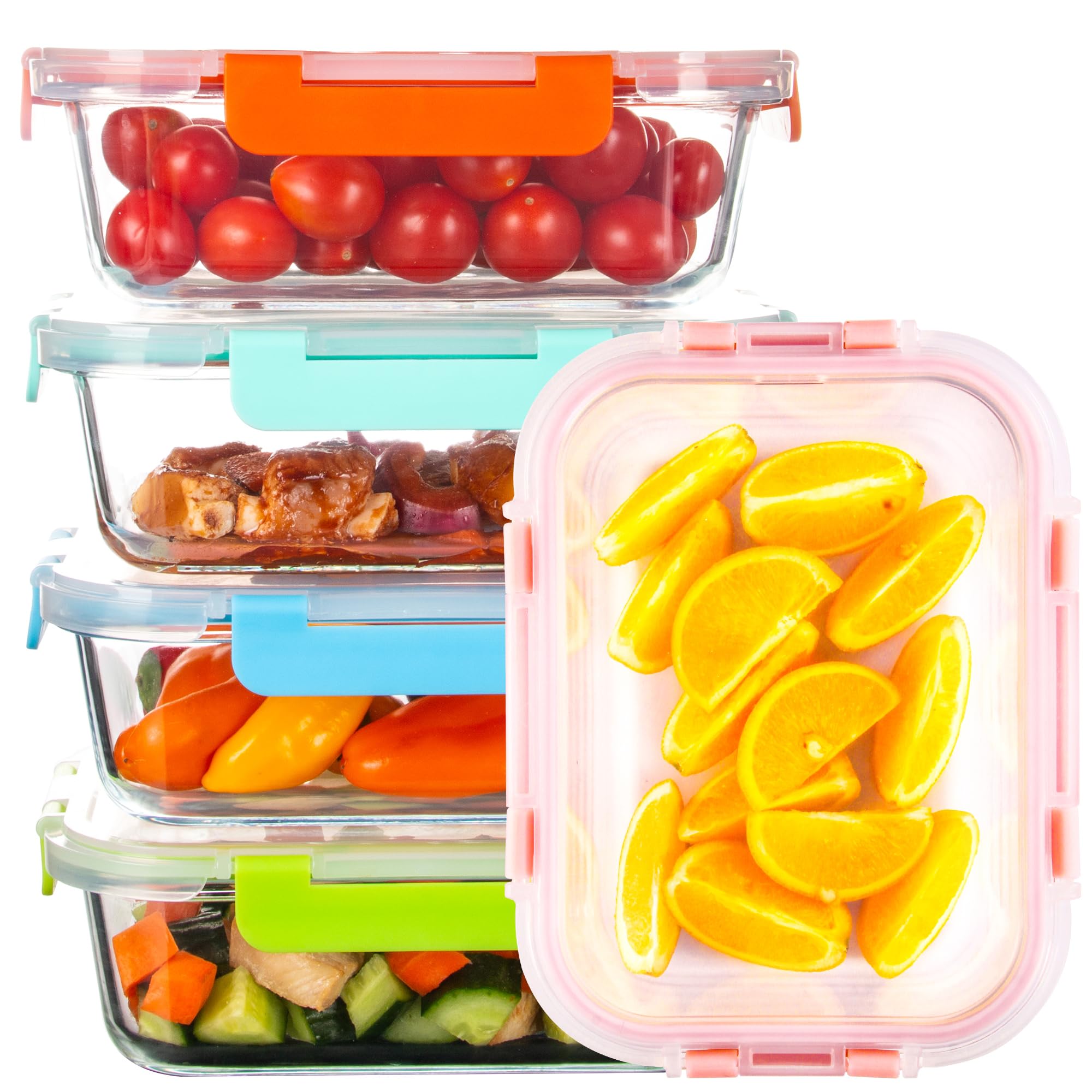 CZUMJJ Glass Meal Prep Containers with Lids(5 Pack, 34oz), Glass Food Storage Containers for Lunch at Work, Leak-proof Food Cont