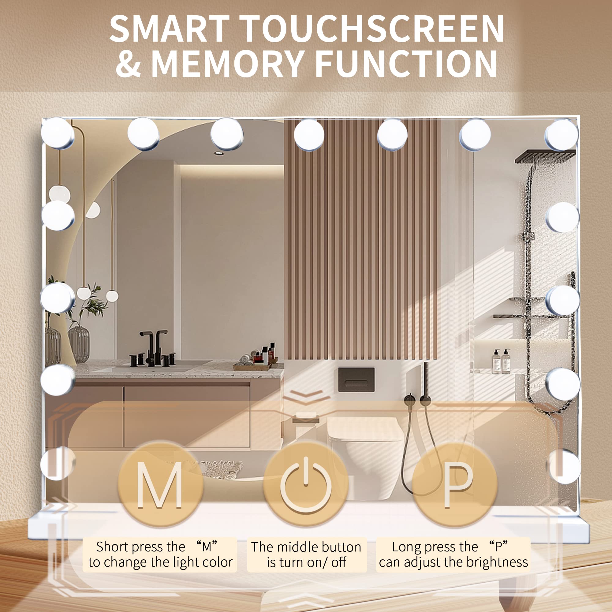 Slimoon Hollywood Vanity Mirror With Lights, 12 Dimmable Led Bulbs Lighted Makeup Mirror With Detachable 10X Magnification Mirro