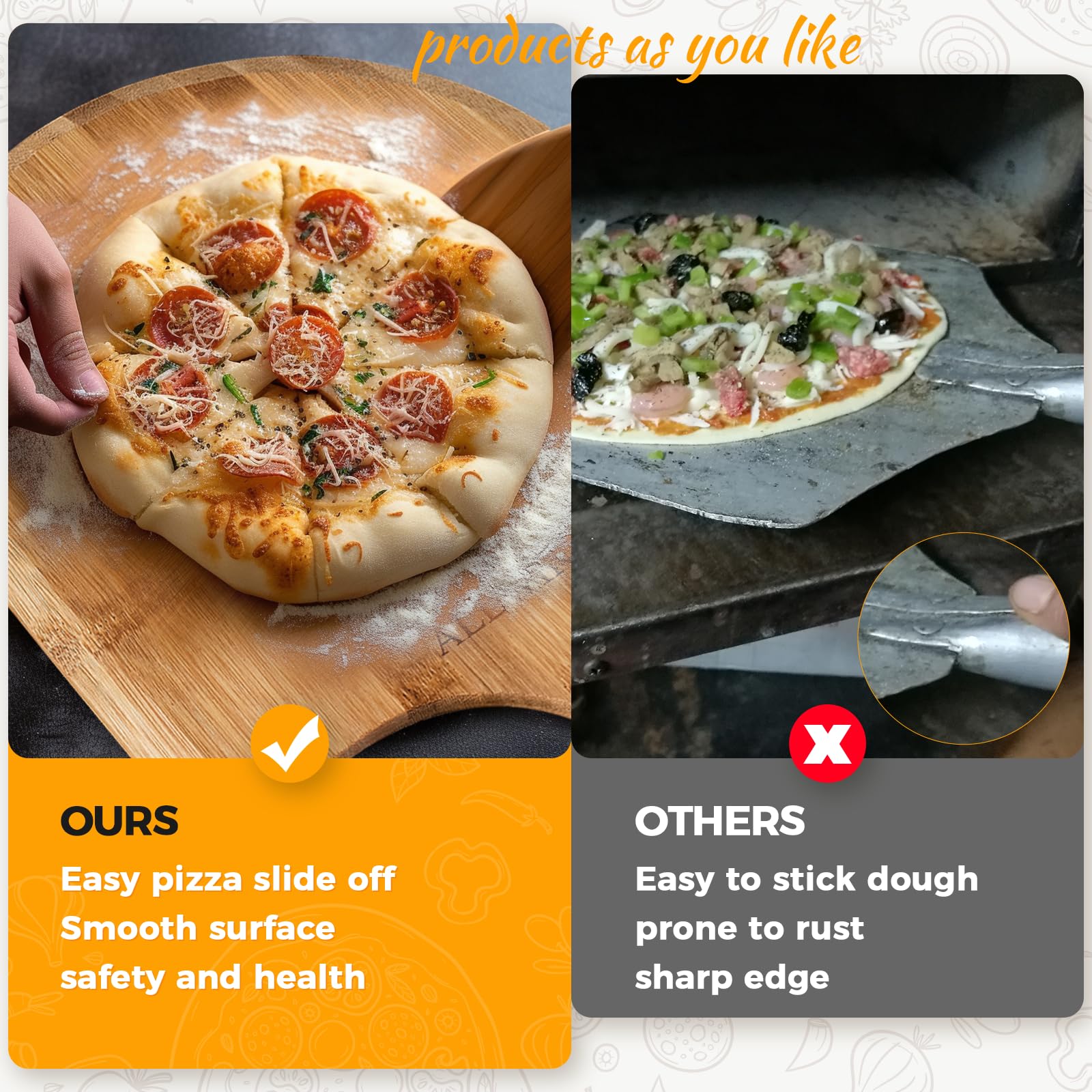 Allwinner Pizza Peel 12 Inch, 2 Pack Bamboo Pizza Paddle, Wooden Pizza Peels For Making Pizza, Pizza Bread Pie Cutting Board For