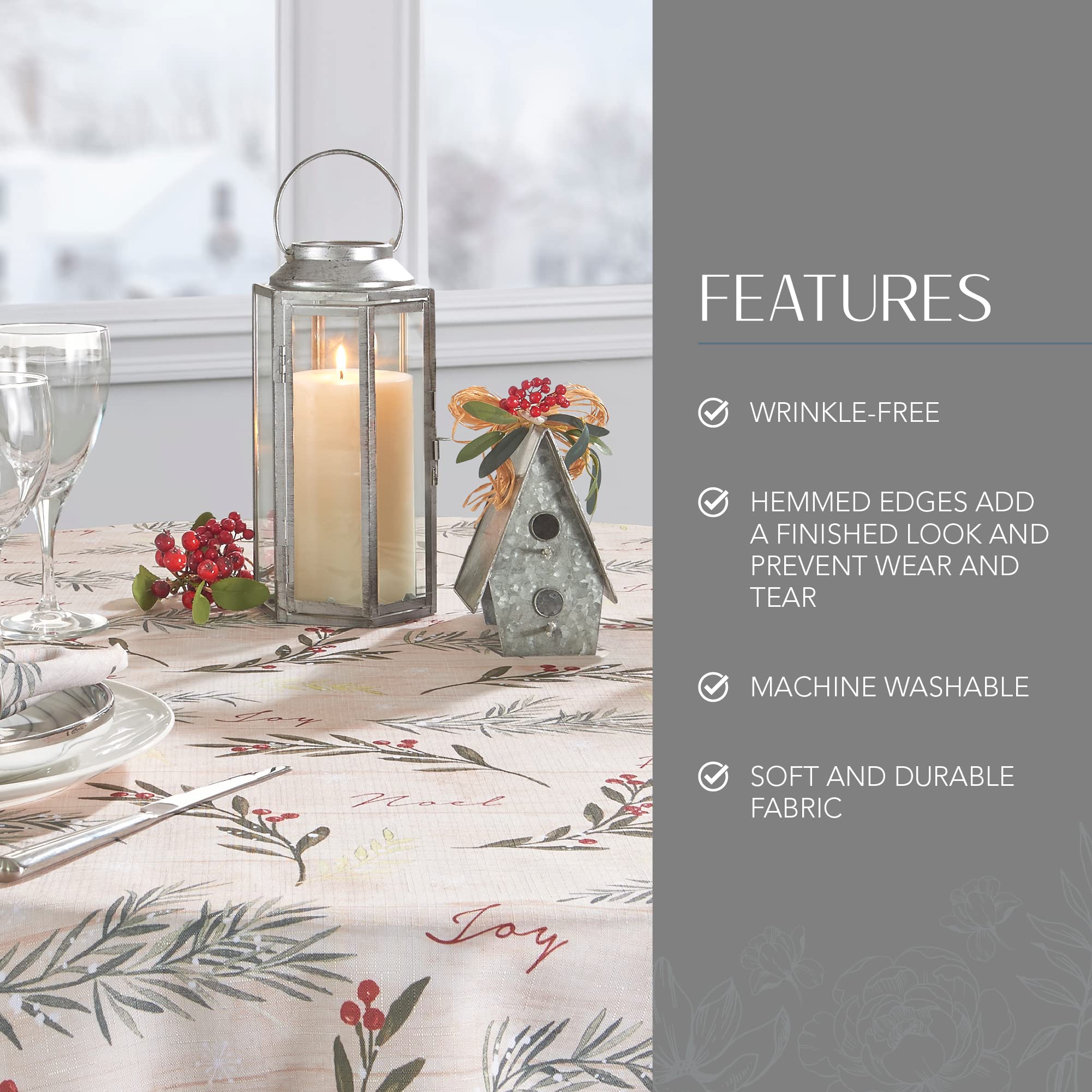 Elrene Home Fashions Holiday Tree Trimmings Fabric Tablecloth  Christmas Tablecloth  70''  Round