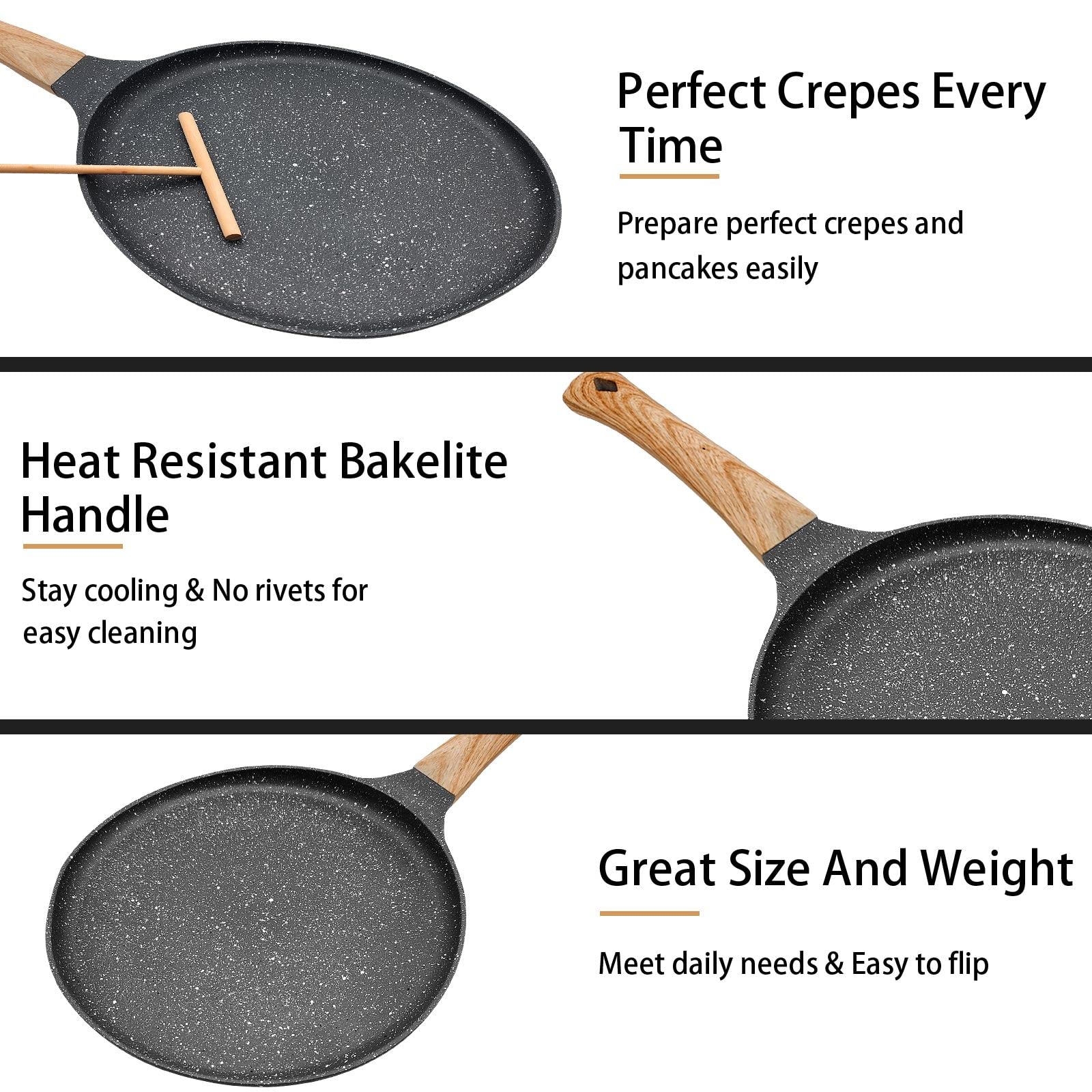 Non Stick Skillet Pan, 11 Inch Nonstick Crepe Pan Dosa Pan, Die-Cast Auluminium Pancake Griddle Pan, Pfoa Free Cooking Pan For T