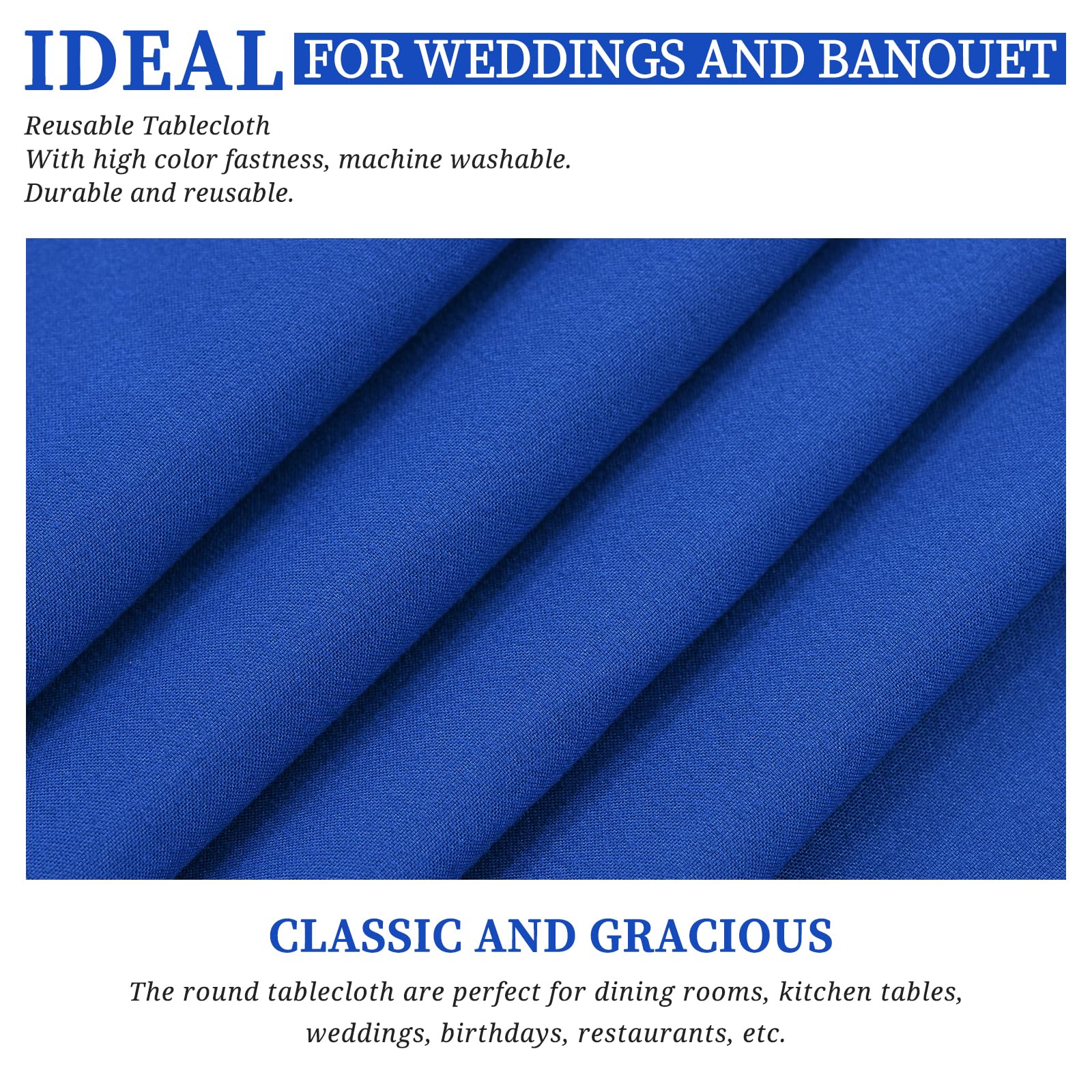 Showgeous 4 Pack Royal Blue Round Tablecloth 120 Inch Polyester Round Table Cloth Royal Blue Tablecloths For Round Tables Washab
