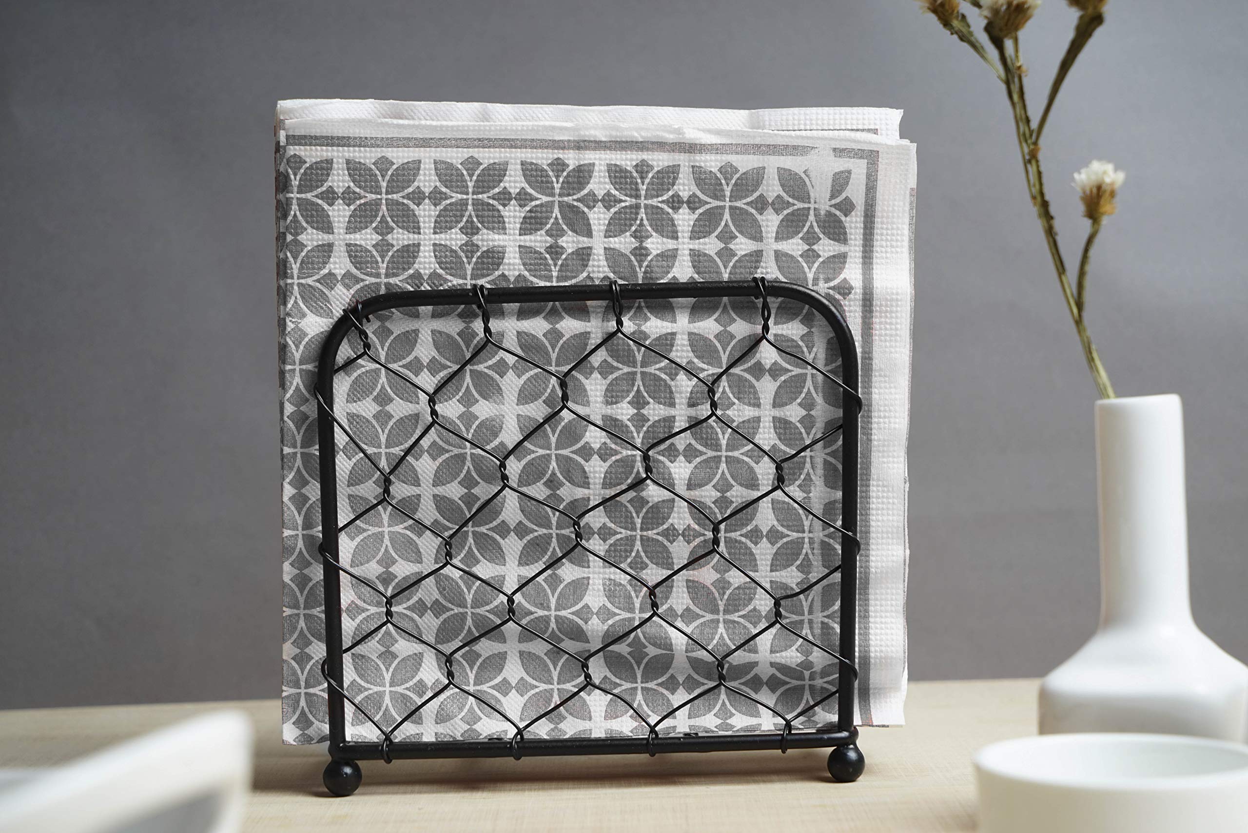 Gocraft Chicken Wire Napkin Holder | Rustic Farmhouse Napkin Holder For Kitchen (Black Finish)