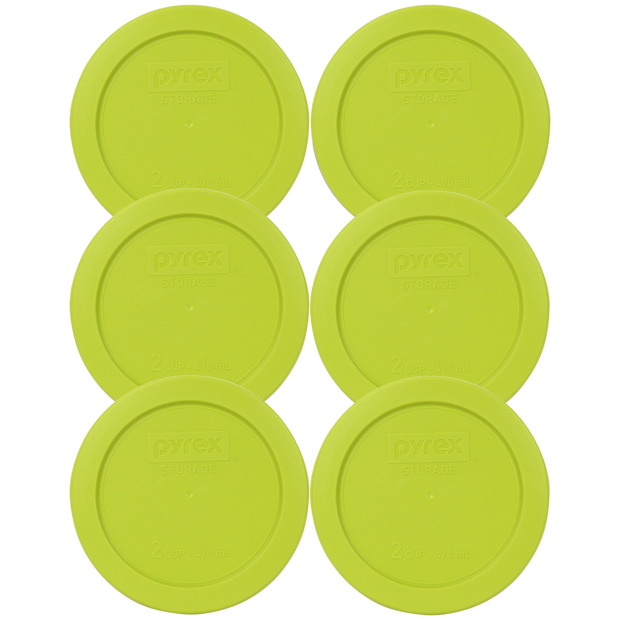 Pyrex 7200-Pc 2 Cup Edamame Green Round Plastic Lid, Made In Usa - 6 Pack