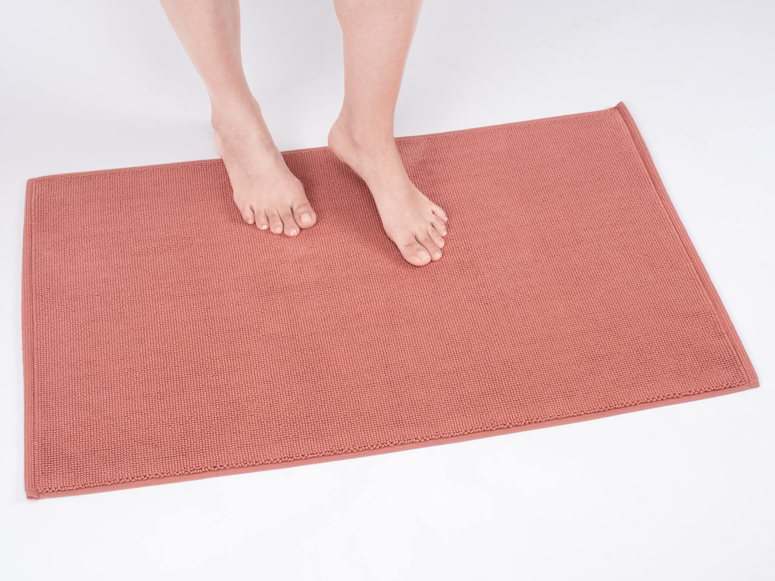 Cotton Paradise Bath Rug For Bathroom, 17X24 Inch 100% Cotton Non Slip Bath Mat Rug, Soft Absorbent Machine Washable, Coral Bath
