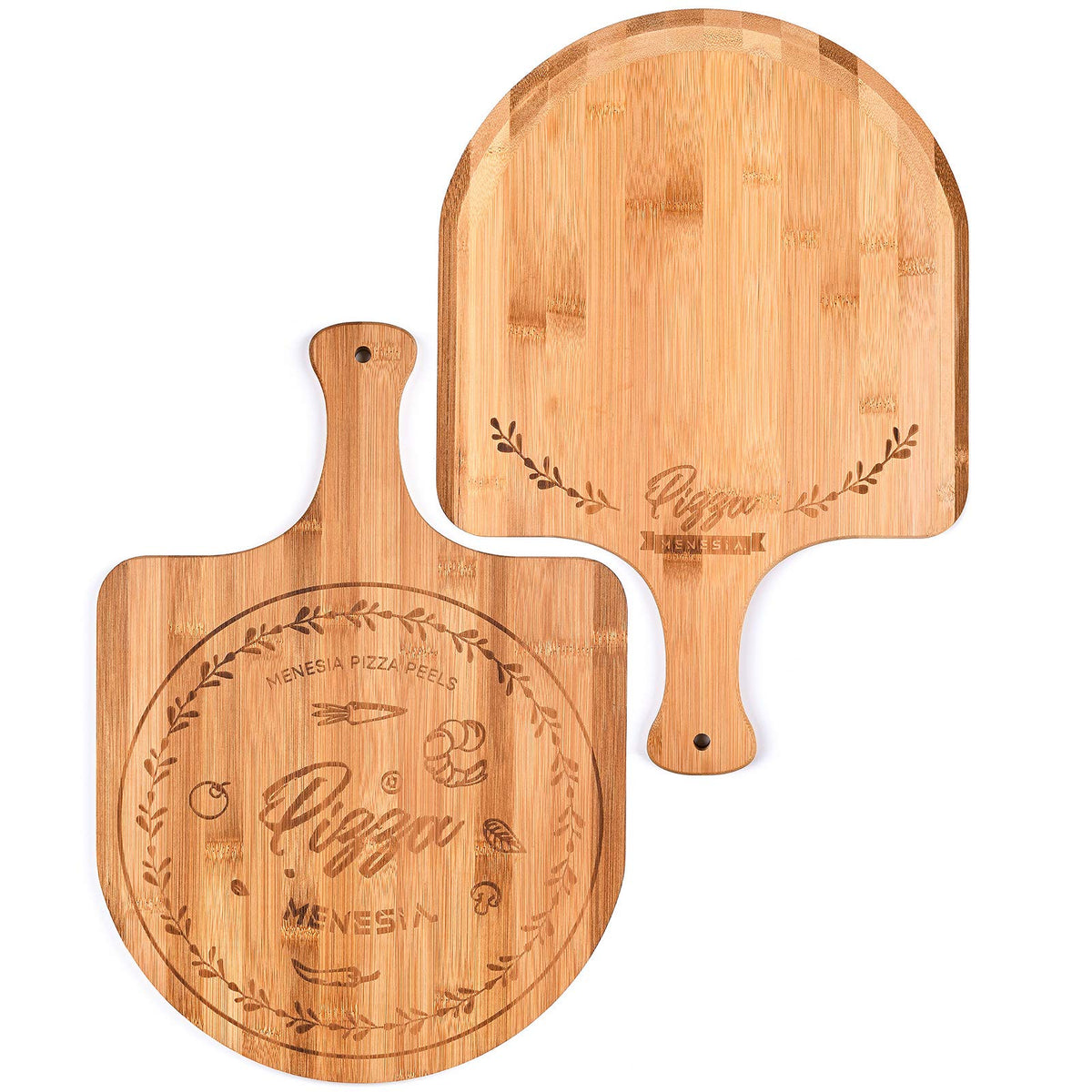 Menesia 12 Inch Premium Bamboo Pizza Peel With Handle,Wooden Pizza Paddle,Cutting Board For Fruit,Vegetables,Cheese,Bread(Circle
