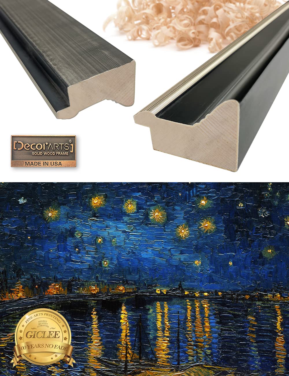 Decorarts - Starry Night Over The Rhone By Vincent Van Gogh. Giclee Print Art Reproduction With Matching Solid Wood Frame In Cla