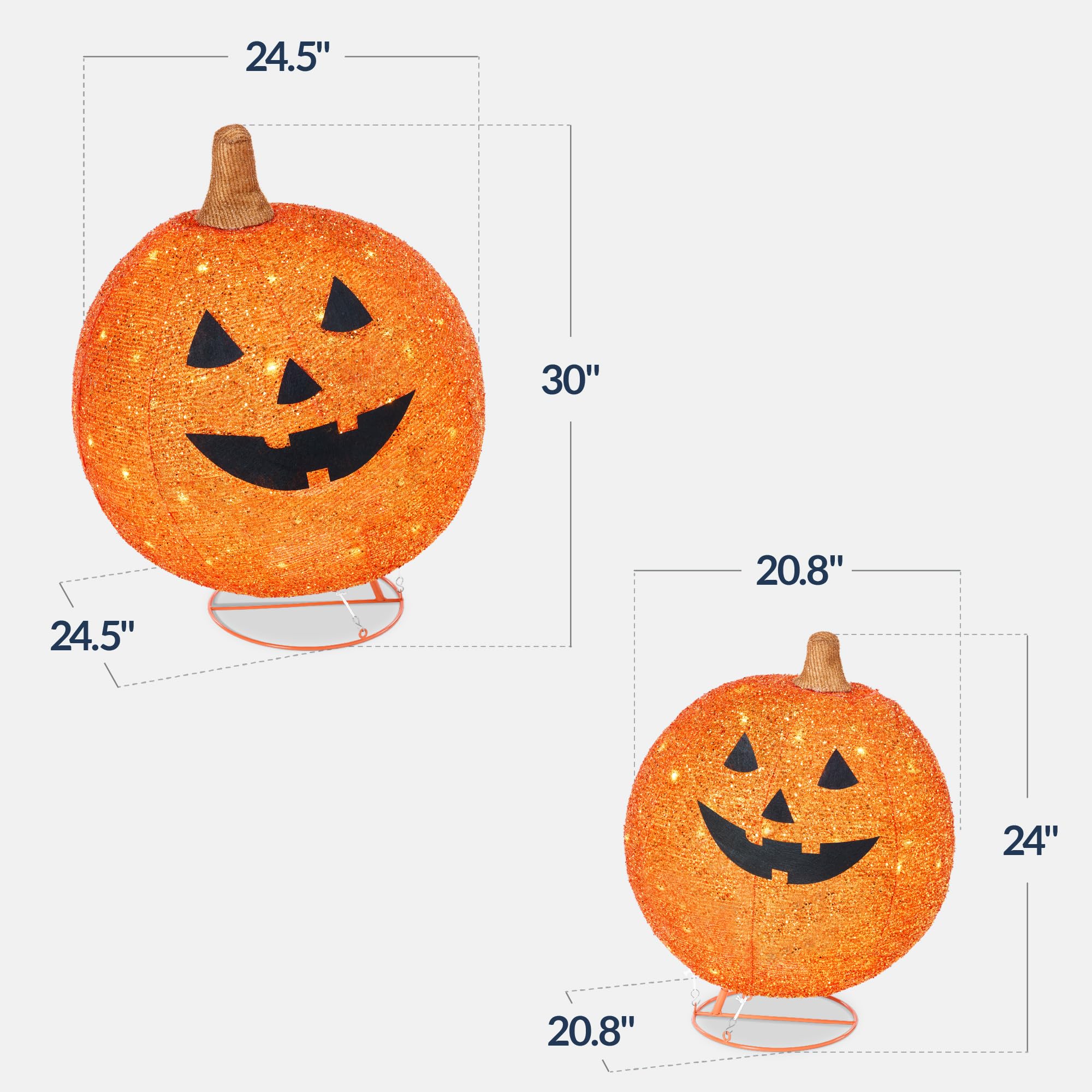 Best Choice Products 2pc Lighted Pop-Up Outdoor Halloween Pumpkin Set with Removeable Face, Fall Harvest Holiday Ball Decoration