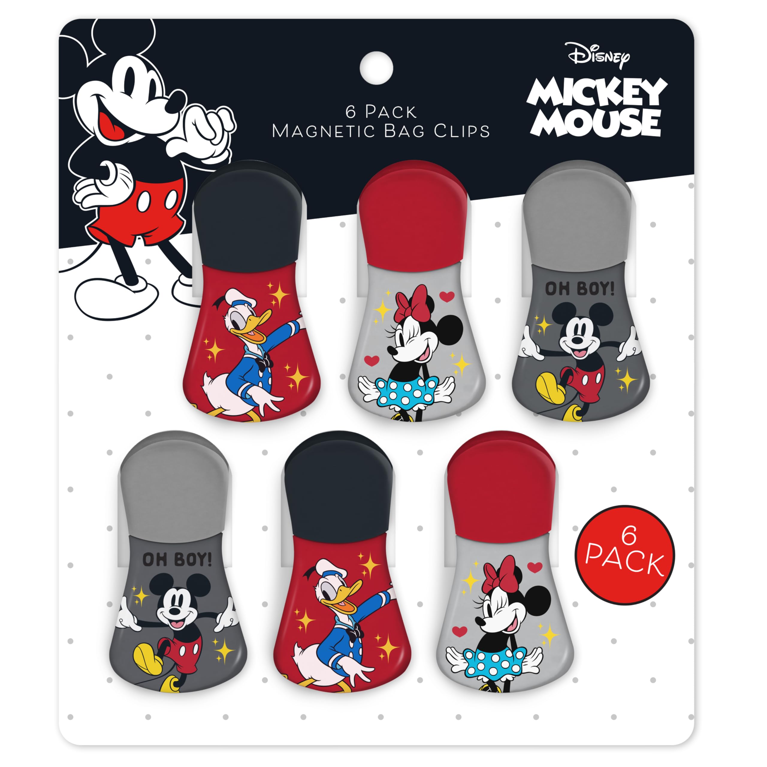 Disney Magnetic Chip Clips - Set of 6 Bag Clips for Food Storage - Mickey, Minnie, Lilo & Stitch, Winnie The Pooh - Durable Airt