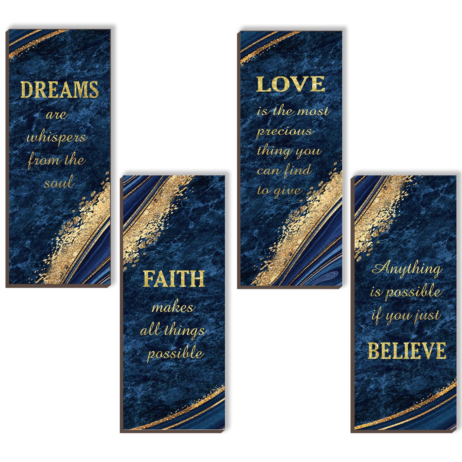 ONIZHITY 4 Pcs Blue and Gold Bathroom Decor Navy Blue Bathroom Accessories Dreams Faith Love Believe Wooden Rustic Marble Style 