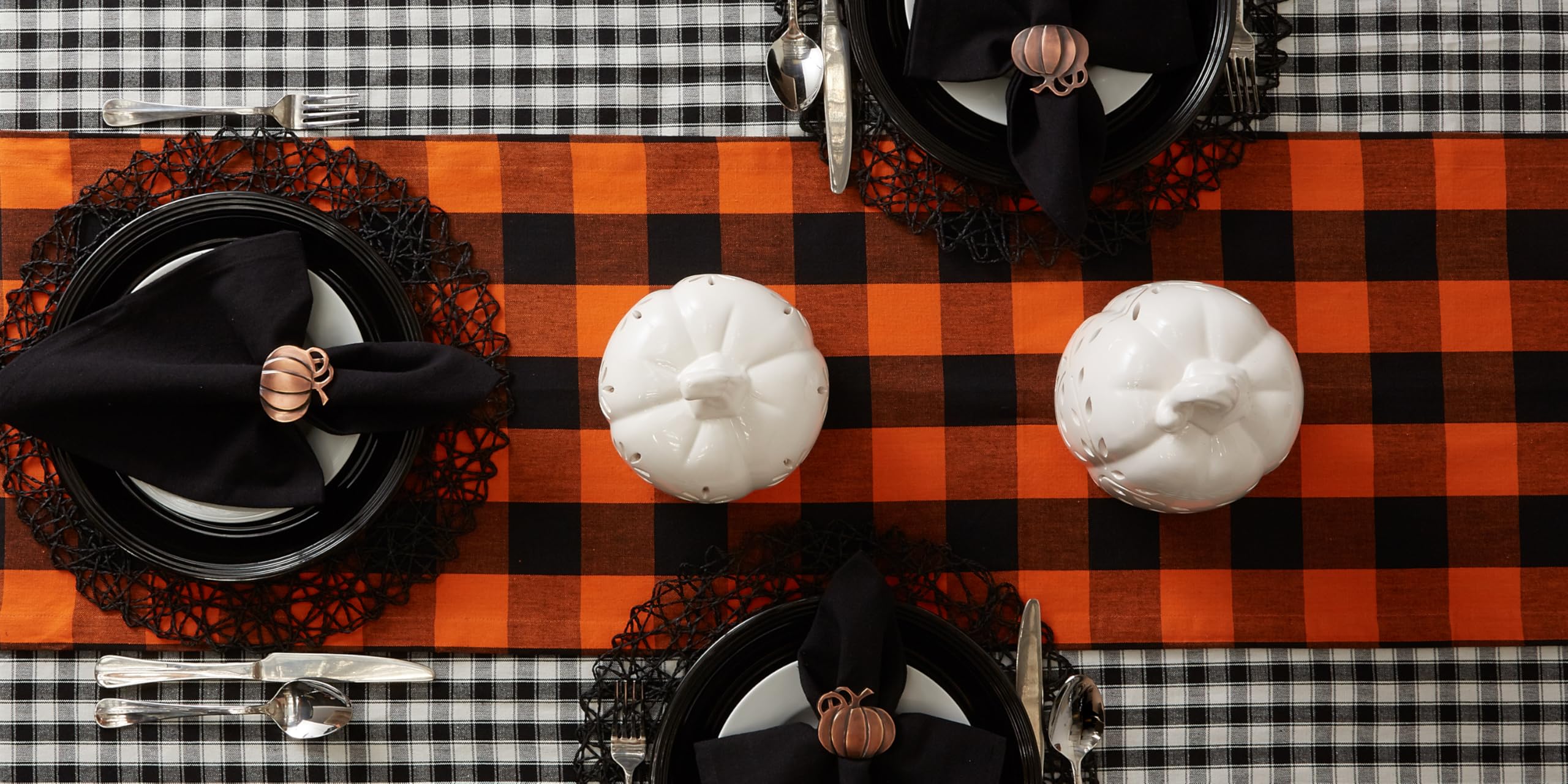 Dii Buffalo Check Collection, Classic Farmhouse Table Runner, 14X72, Orange & Black