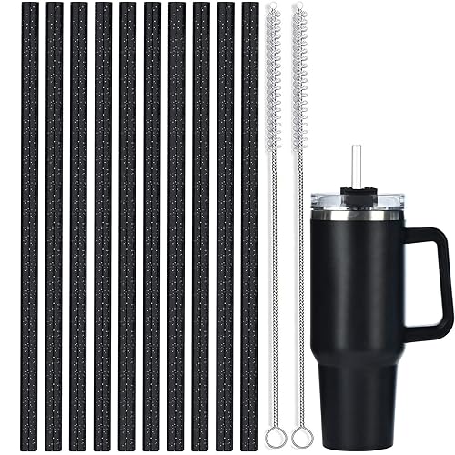ALINK 10 Pack Black Replacement Straws for Stanley 40 oz 30 oz Tumbler  12 in Long Reusable Plastic Glitter Straws for Stanley Cup Accessories  Half Gallon Jug  Plus 2 Cleaning Brush