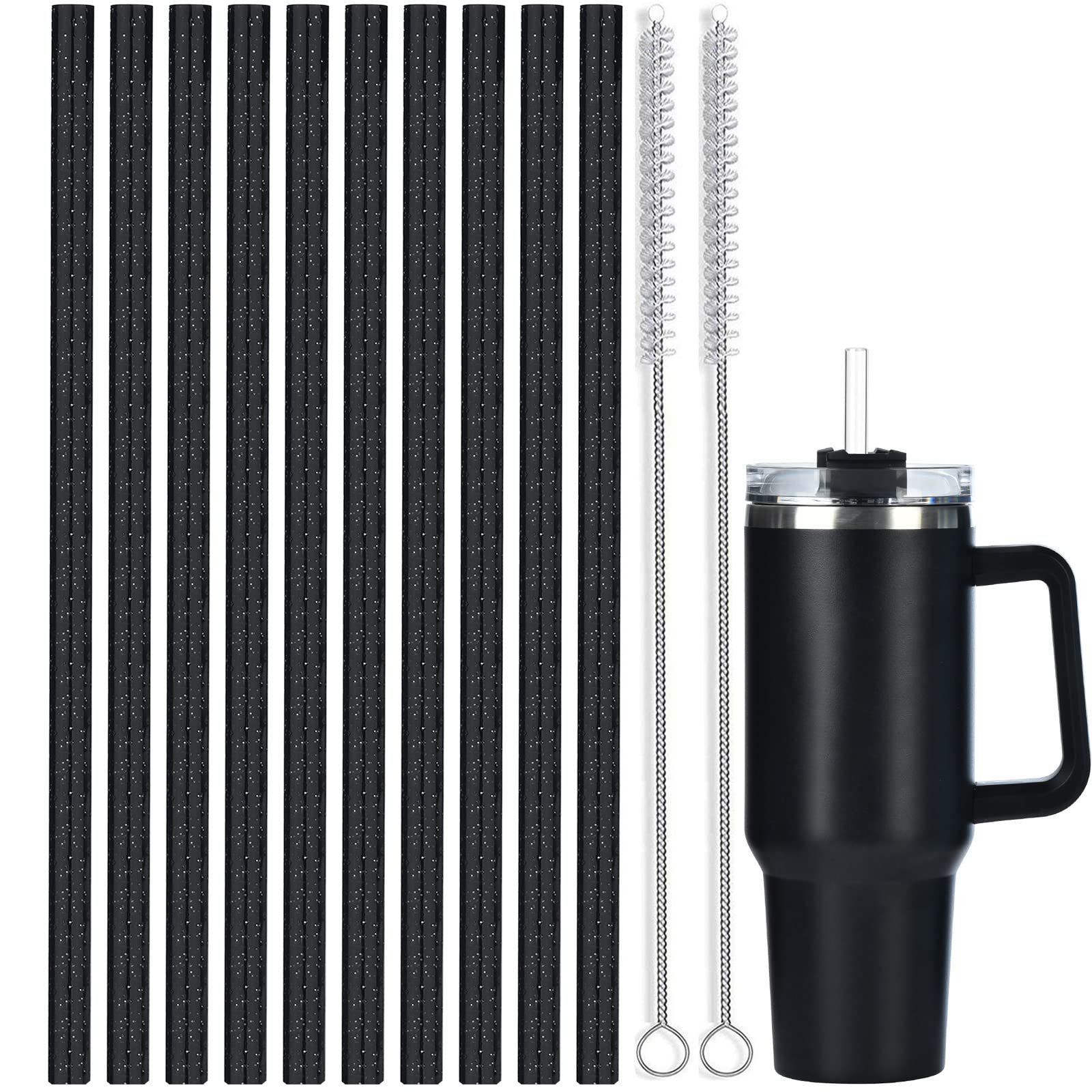 Alink 10 Pack Black Replacement Straws For Stanley 40 Oz 30 Oz Tumbler, 12 In Long Reusable Plastic Glitter Straws For Stanley C