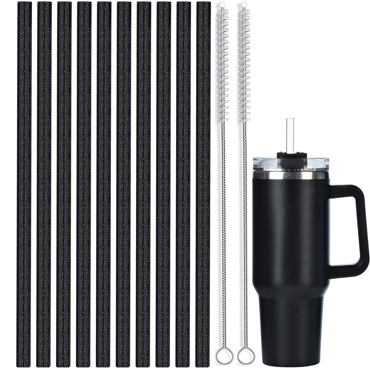 Alink 10 Pack Black Replacement Straws For Stanley 40 Oz 30 Oz Tumbler, 12 In Long Reusable Plastic Glitter Straws For Stanley C