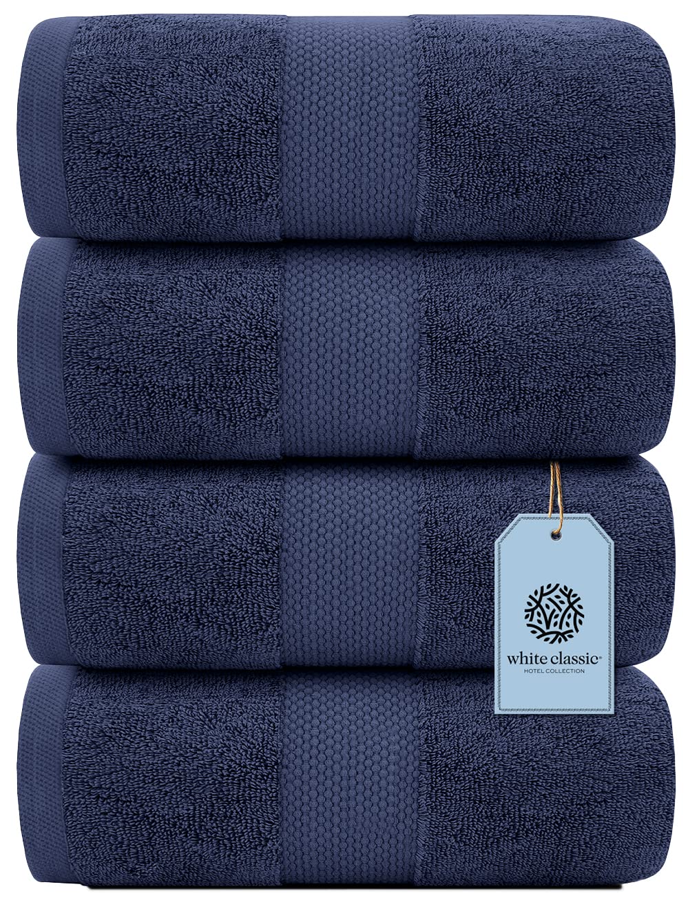 White Classic Luxury Bath Towels Large - Cotton Hotel Spa Bathroom Towel 30X56  4 Pack  Navy Blue