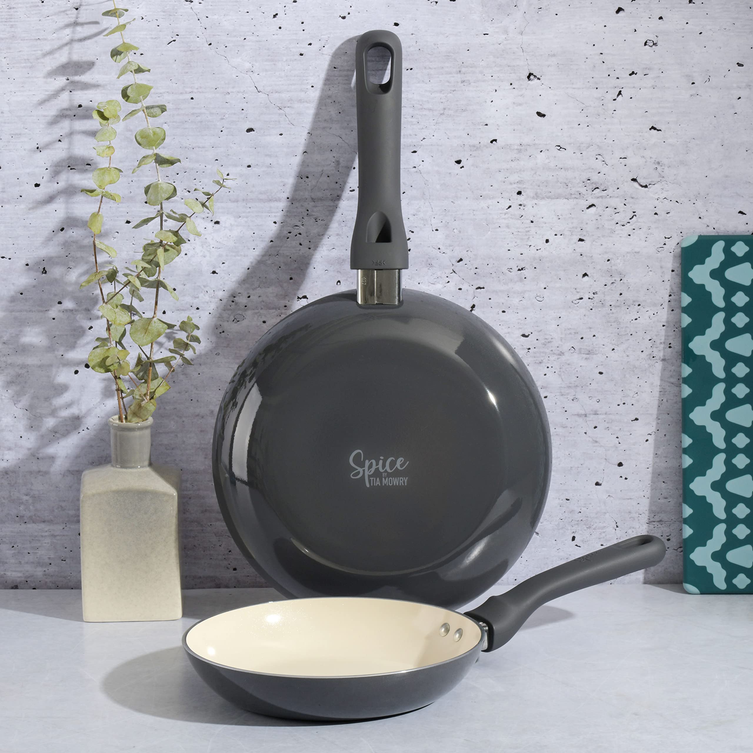 Spice By Tia Mowry Savory Saffron 2-Piece Fry Pan Set - Grey