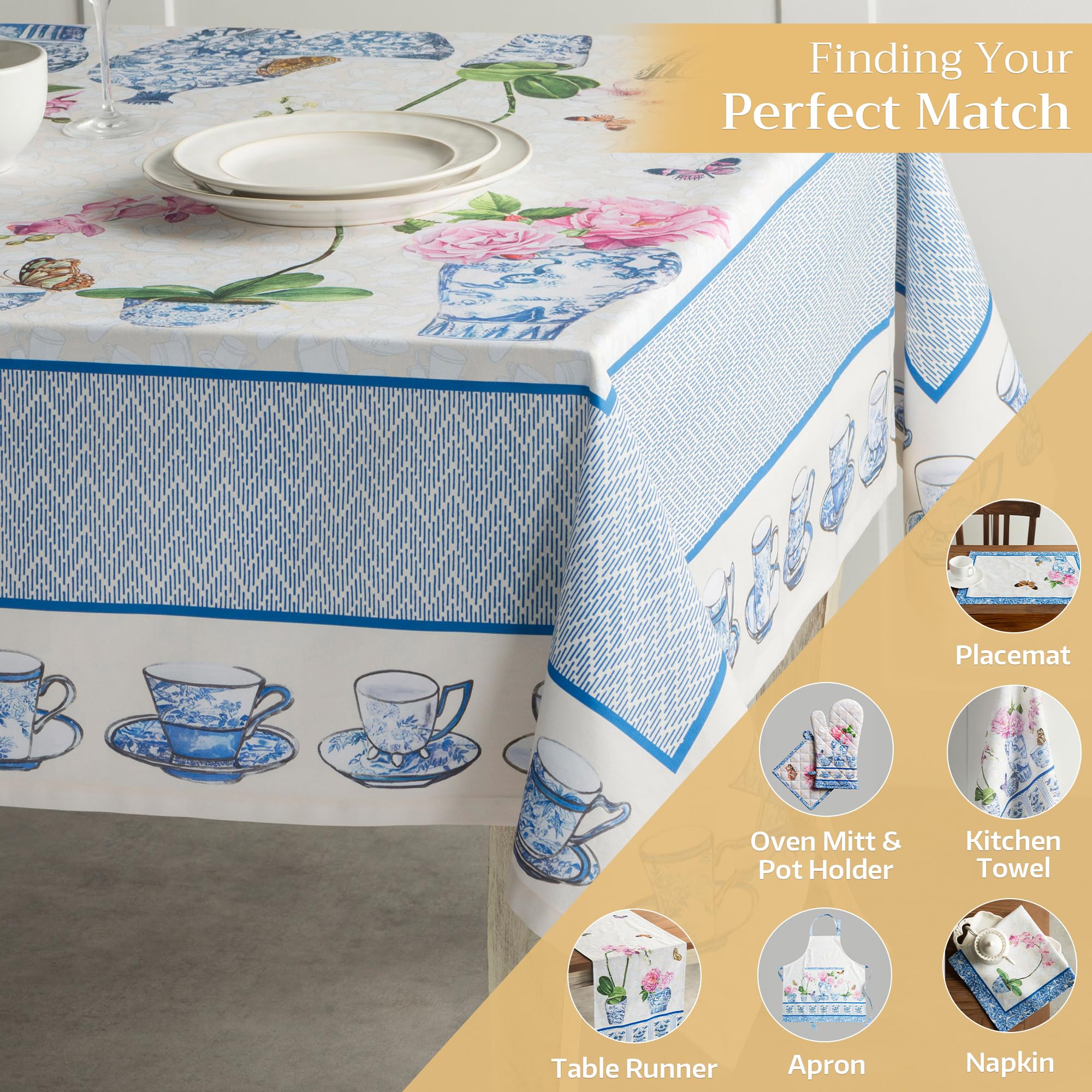 Maison d Hermine Table Cloth Rectangle Table 100% Cotton 70 x 140 Inches Tablecloth Reusable Decorative Everyday Use for Dining