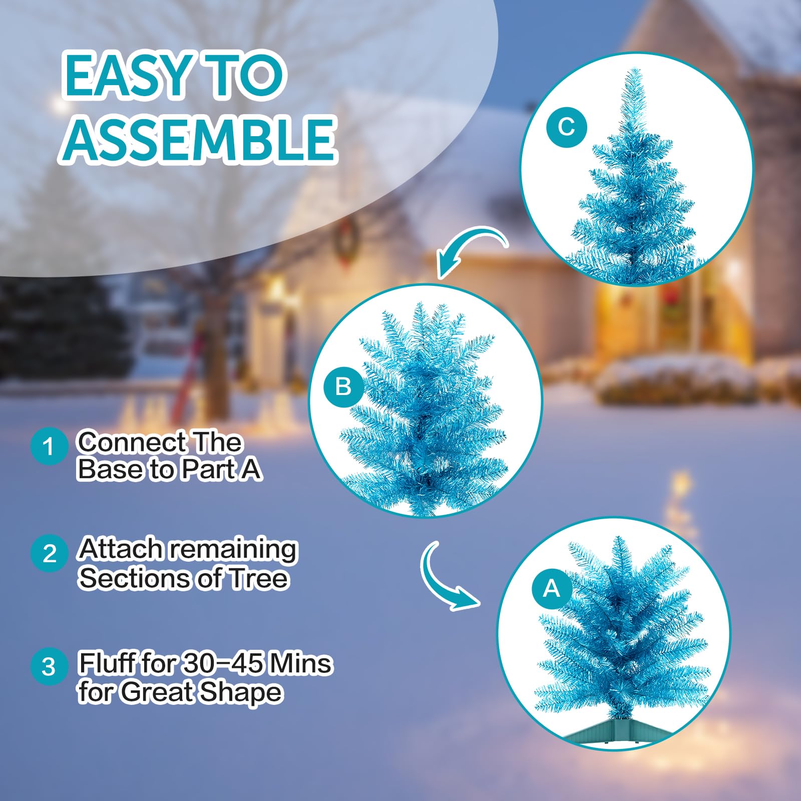 Santanelo 4ft Lighted Artificial Blue Christmas Tree,Small Snowy Artificial Xmas Tree, Not Pre-lit White Tinsel Pine Trees with