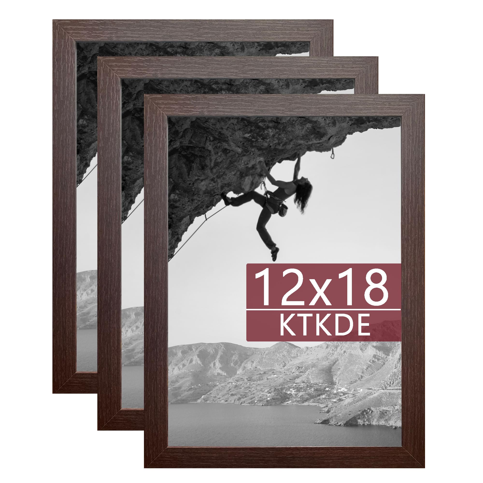 KTKDE 12x18 Picture Frame Wooden 3 Pack,Poster Frame with Polished Plexiglass, Studio Gallery Wall Hanging Posters & Best gift