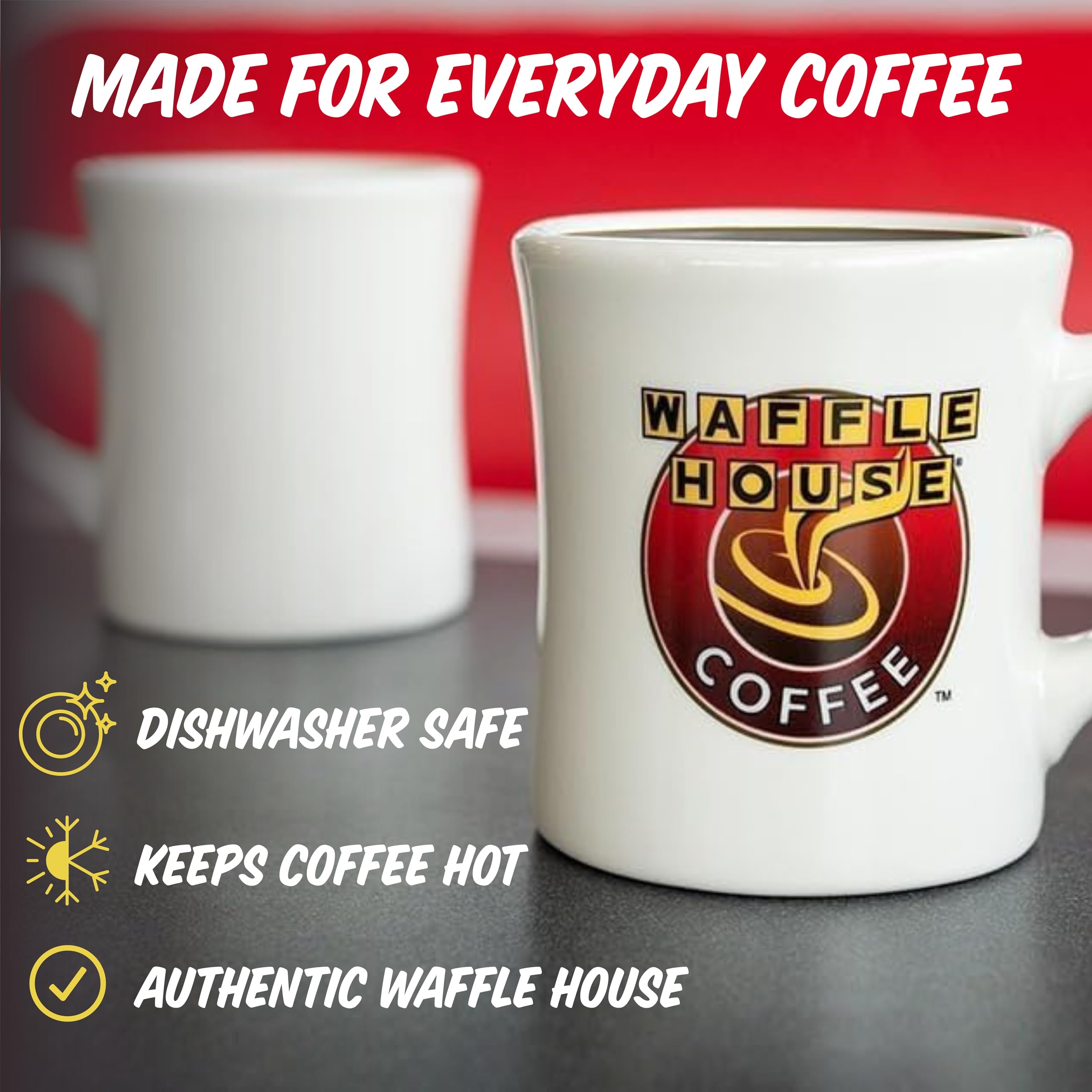 Waffle House Coffee Mug - Classic Diner-Style Ceramic Cup, 11oz - Iconic Yellow & Black Logo - Great Gift for Coffee Lovers & Fa