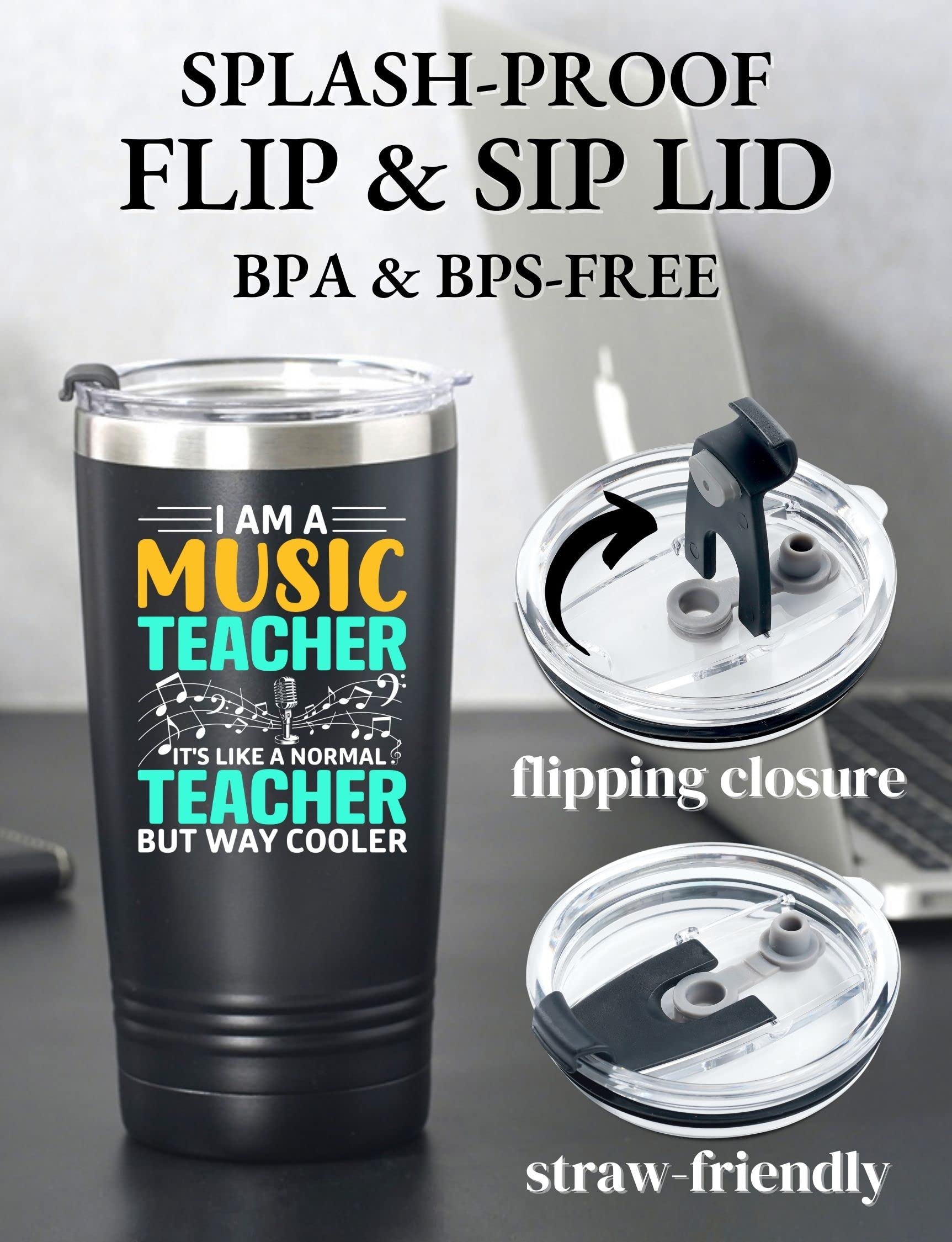 Onebttl Music Teacher Gifts Tumbler for Women Men Piano Band Teacher, 20oz Stainless Steel Mug with Lid and Straw for Teacher Ap